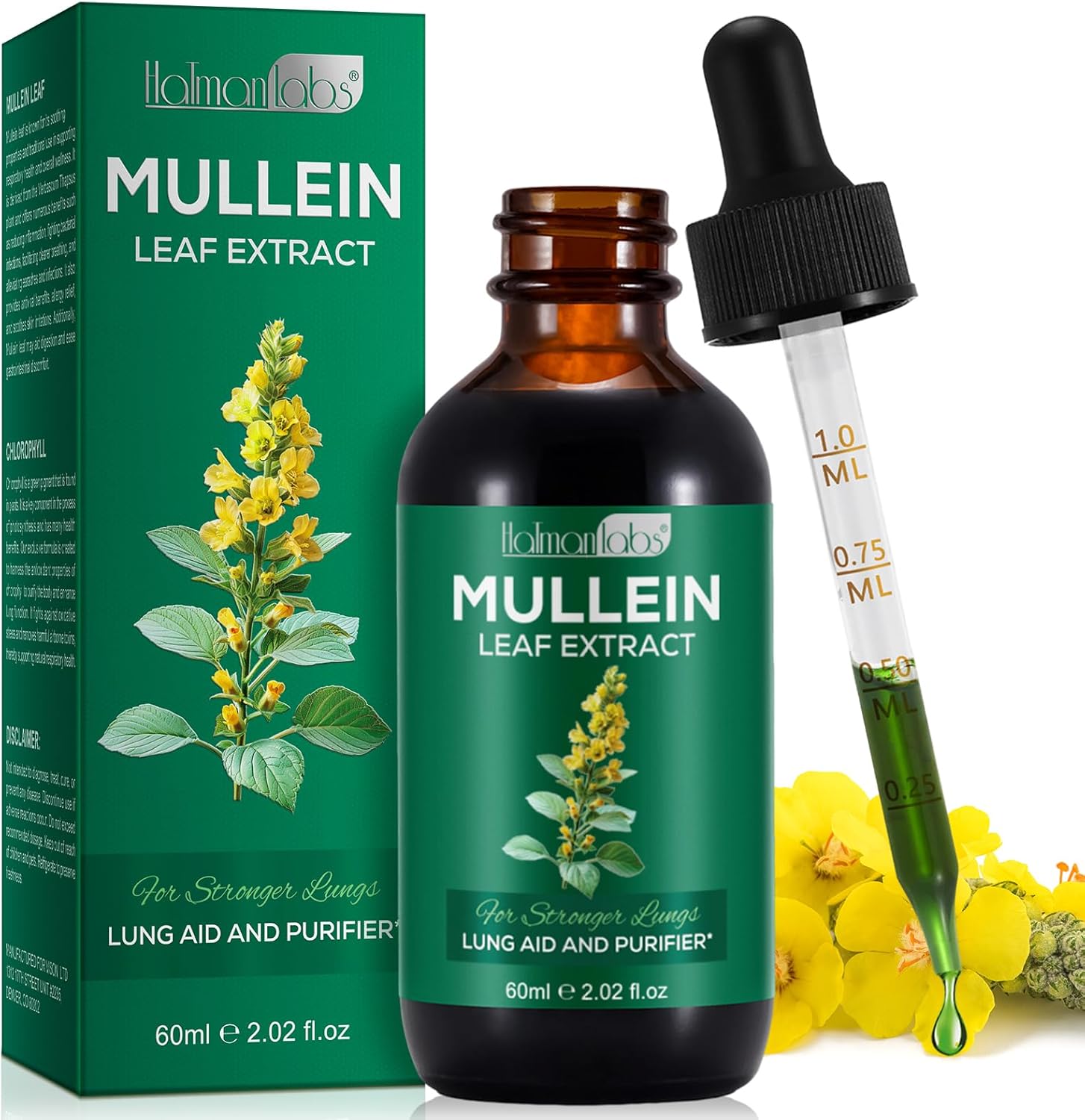 Mullein Leaf Extract for Lungs - Mullein Leaf Liquid Drops 60ml, 1 Month Supply,...