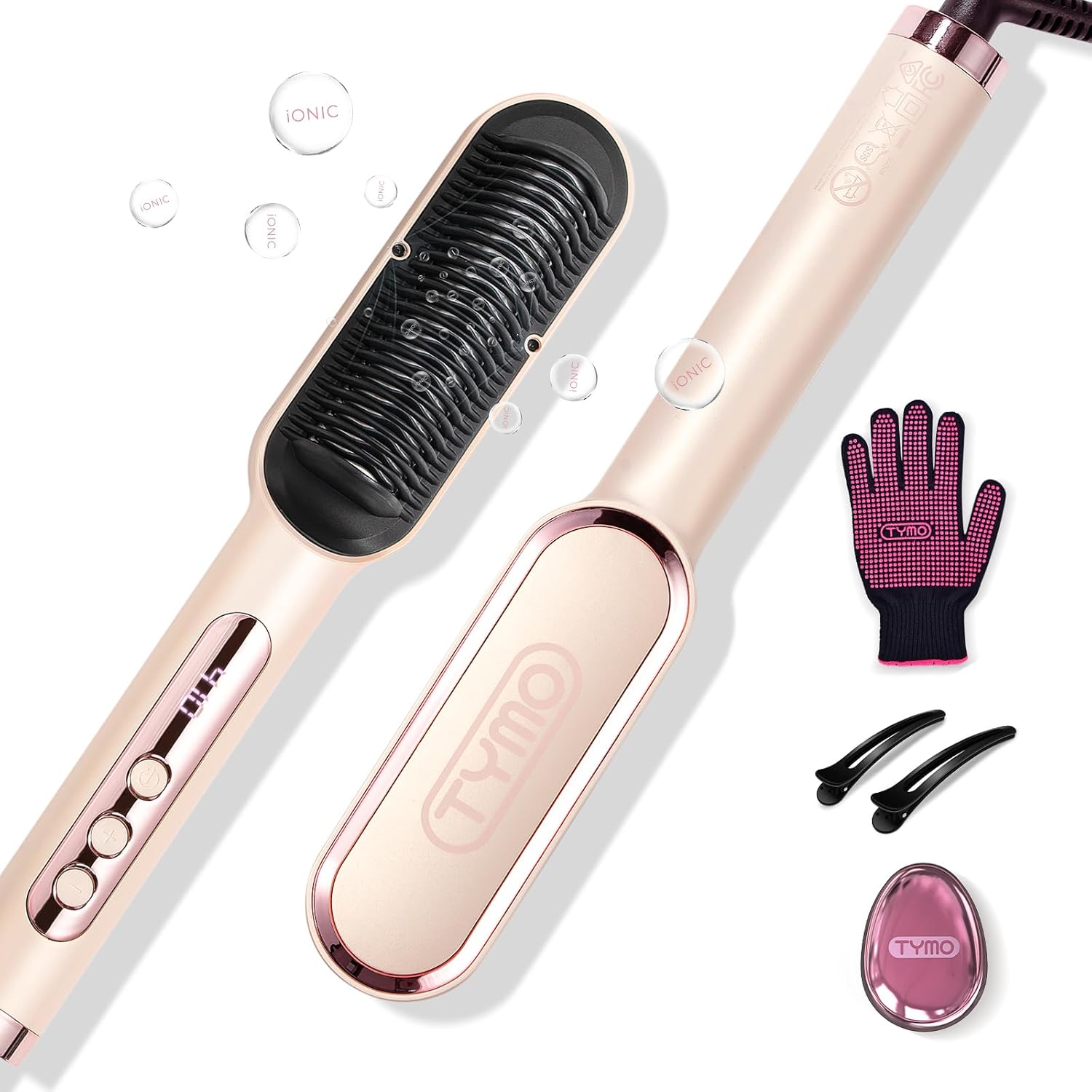 TYMO Ring Plus Ionic Hair Straightener Brush - Straightening Comb with Negative...