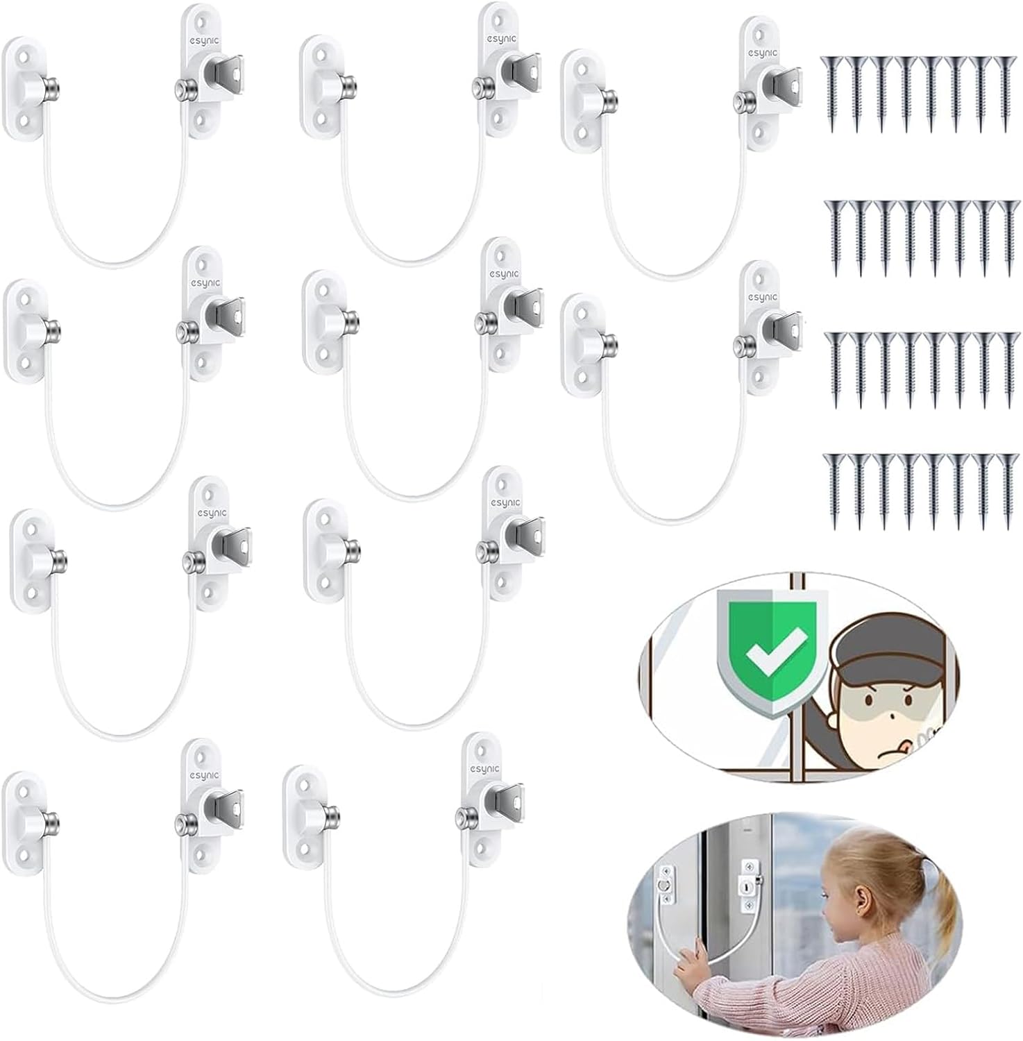 eSynic 10 Pack Window Locks Child Safety Durable& Strong Window Restrictor 185mm...