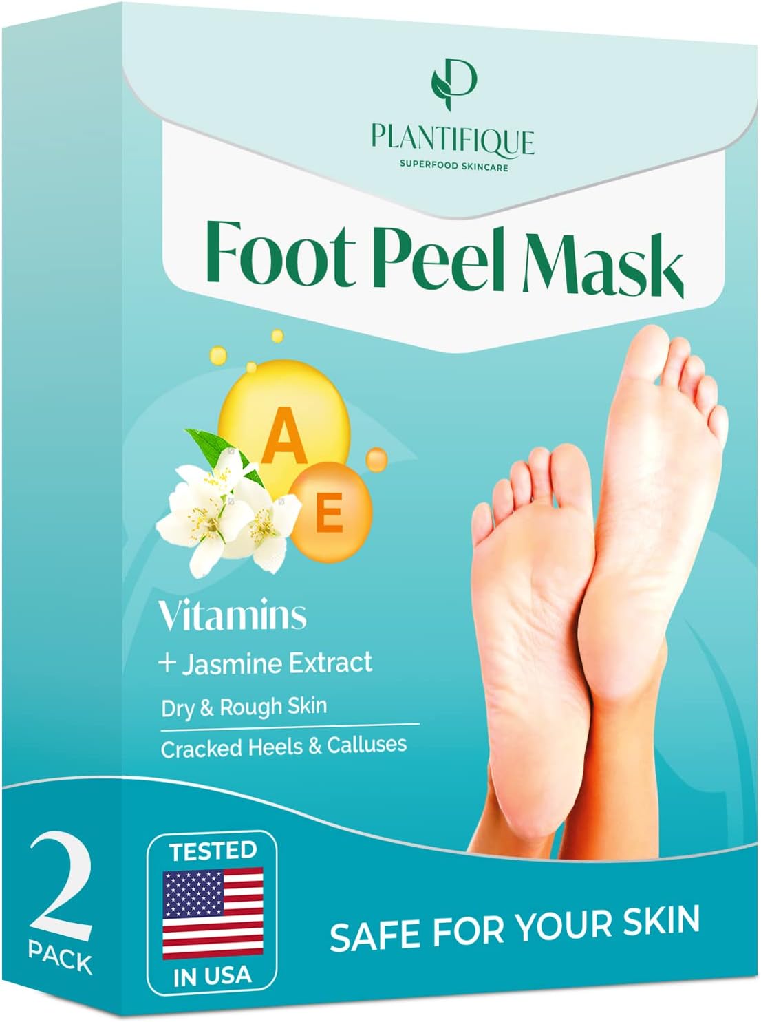 Plantifique Foot Peel Mask with Vitamins 2 Pack Foot Mask Dermatologically Teste...