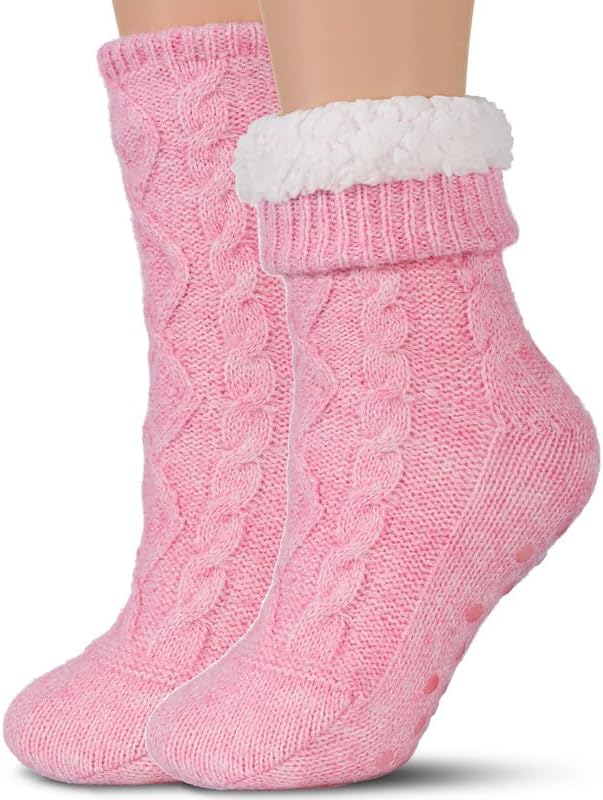 Tough Land Slipper Socks for Women with Grippers Non Slip, Sherpa Lined Slipper...