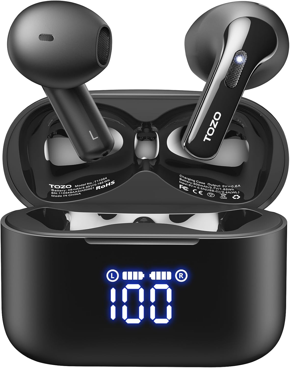 TOZO T21 Wireless Earbuds Bluetooth 5.3 in Ear Headphones Dual Mic Call Noise Ca...