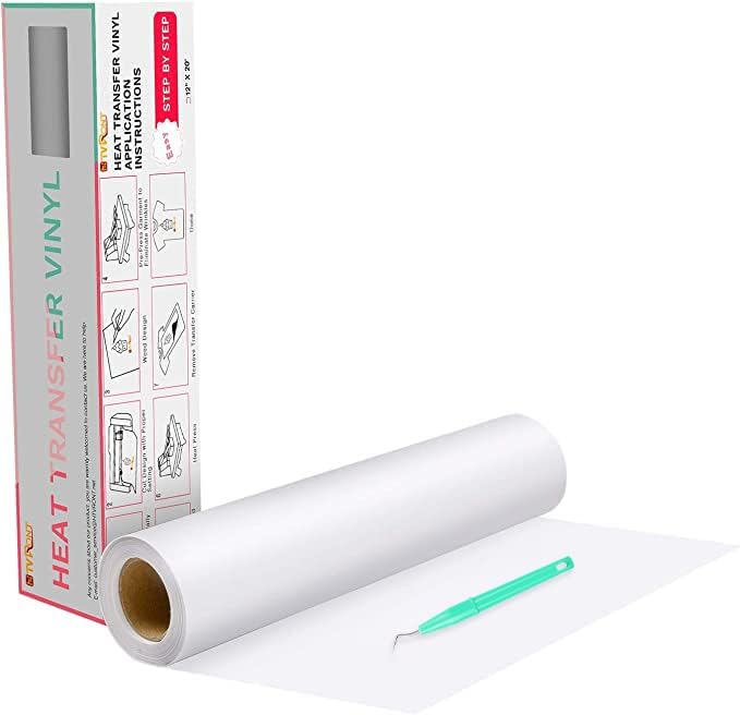 HTVRONT Heat Transfer Vinyl - 12In x 20Ft White HTV Vinyl Roll,White Iron on Vin...