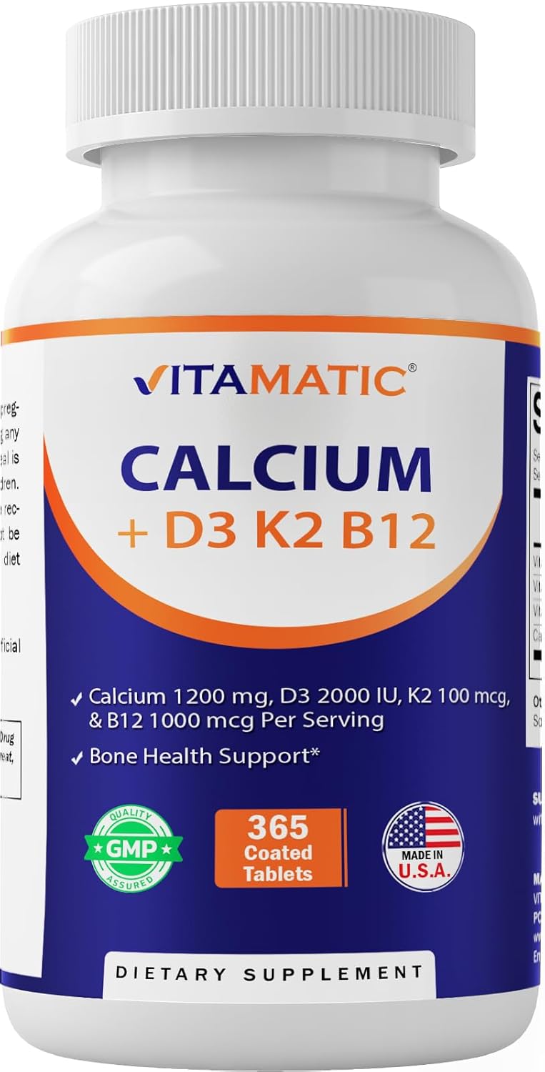 Vitamatic Calcium Supplement 1200mg with D3, K2 & B12, Immune & Bone Health Supp...