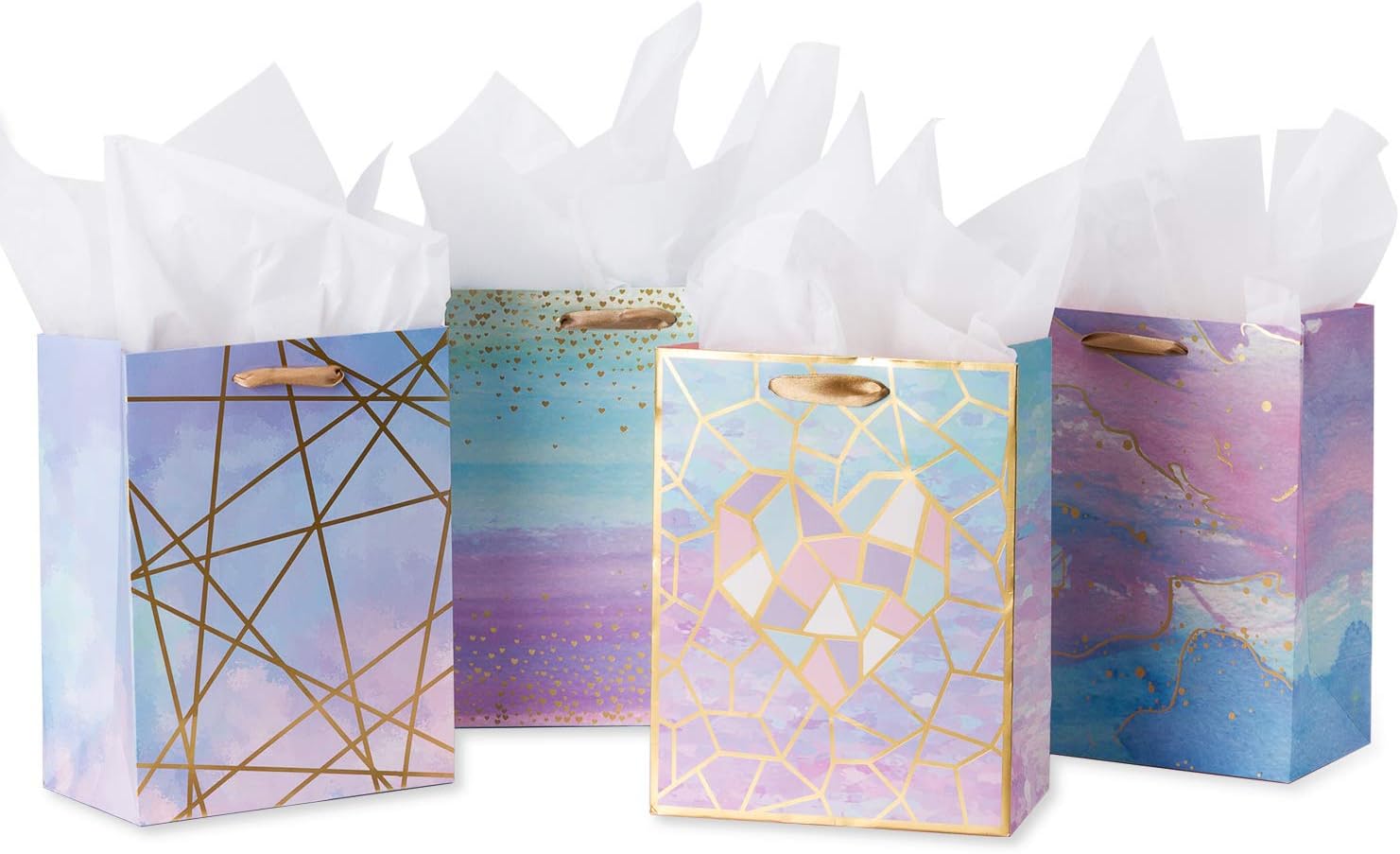 Loveinside Medium Size Gift Bags-Colorful Marble Pattern Gift Bag with Tissue Pa...