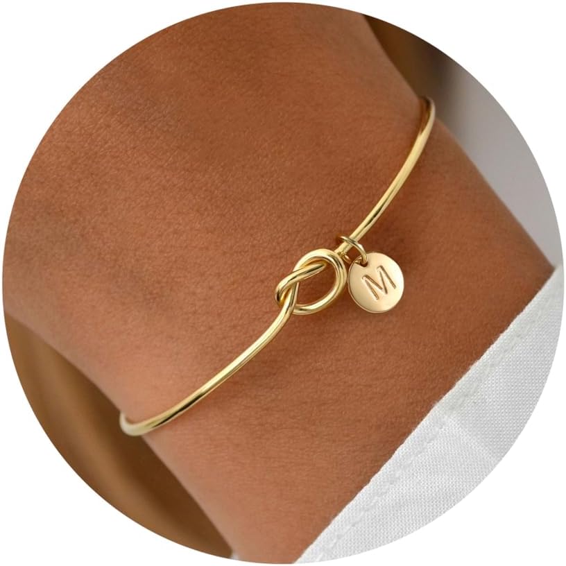 Turandoss Gold Initial Bracelets for Women - Dainty Gold Knot Letter A-Z Initial...
