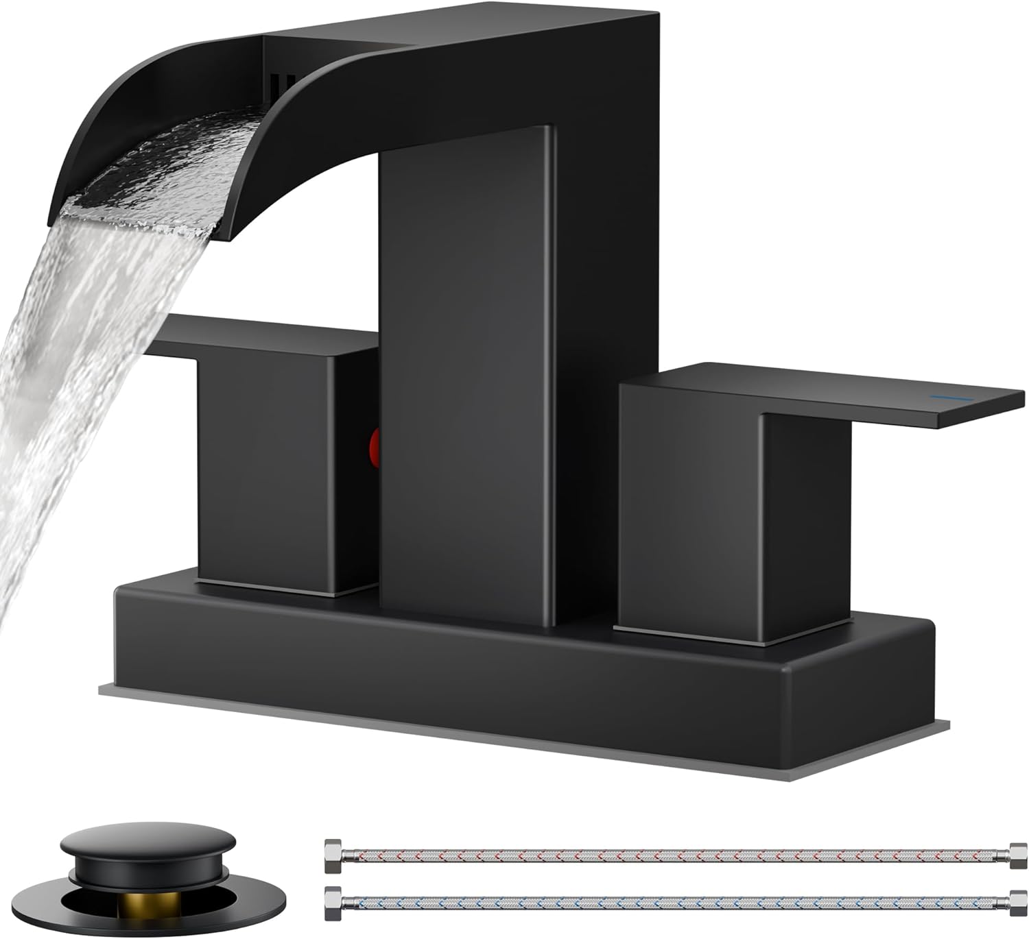FORIOUS Black Centerset Bathroom Faucets for Sink 2 or 3 Hole, Square Waterfall...