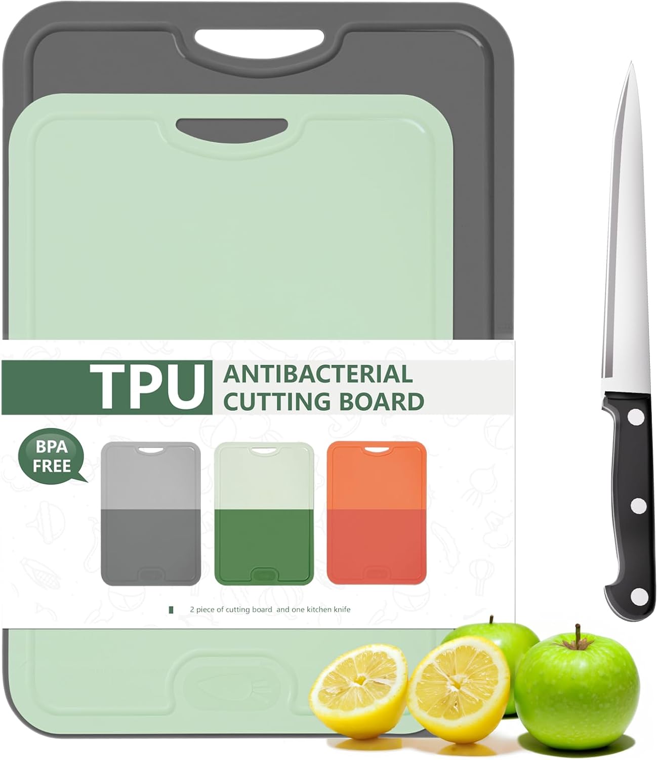 Gintan Flexible TPU Chopping Board, BPA Free with Knife and Juice Groove, Scratc...