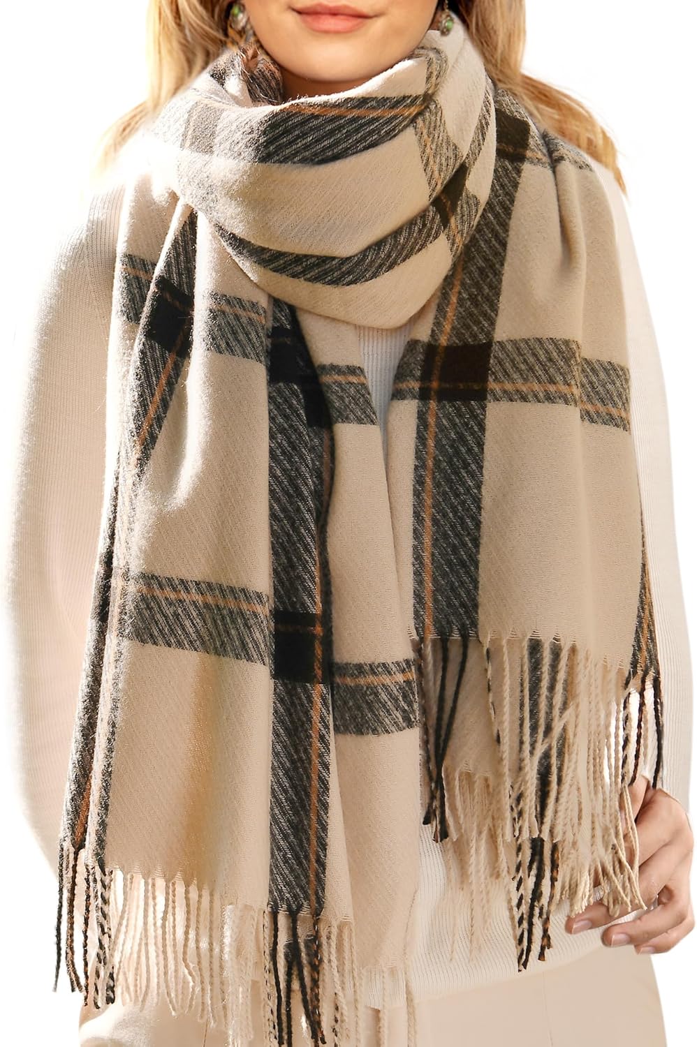 FURTALK Winter Scarf for Women Shawl Cashmere Feel Tassel Plaid Large Oversized...