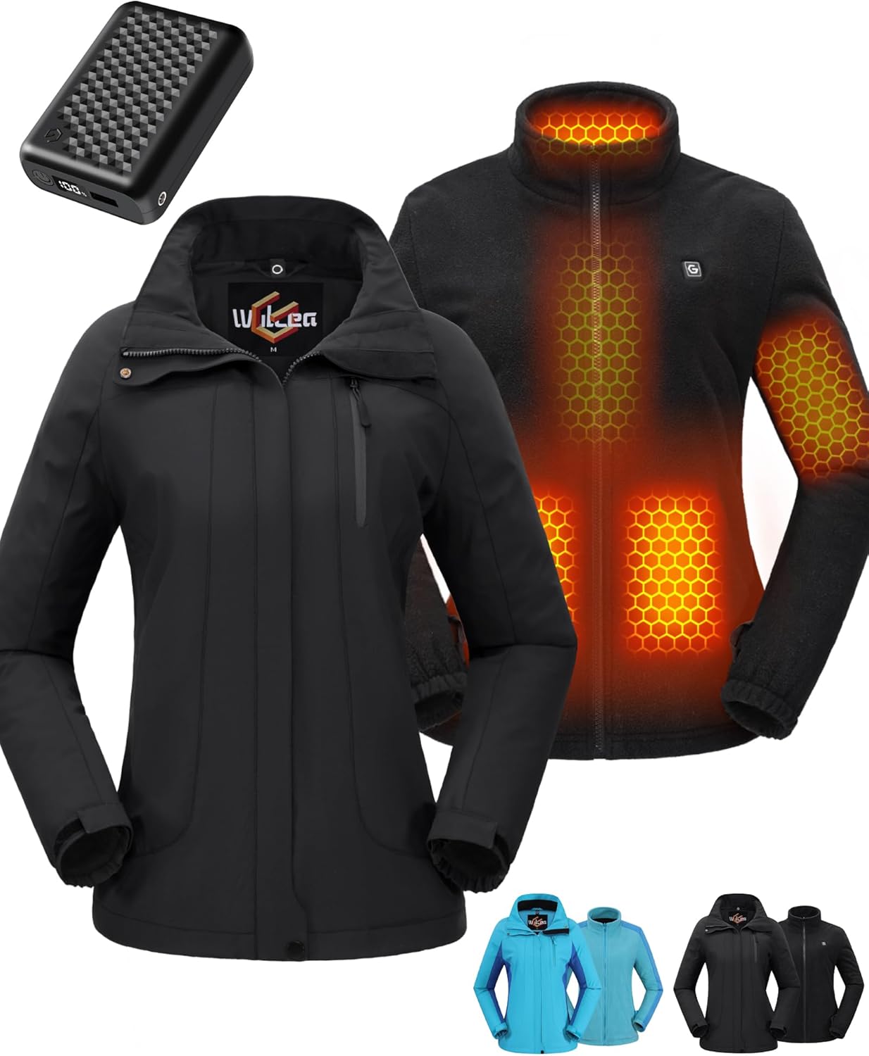 Wulcea 3-in-1 Graphene Heated Jacket For Women 12V 18400mAh Fast Charge With Lar...