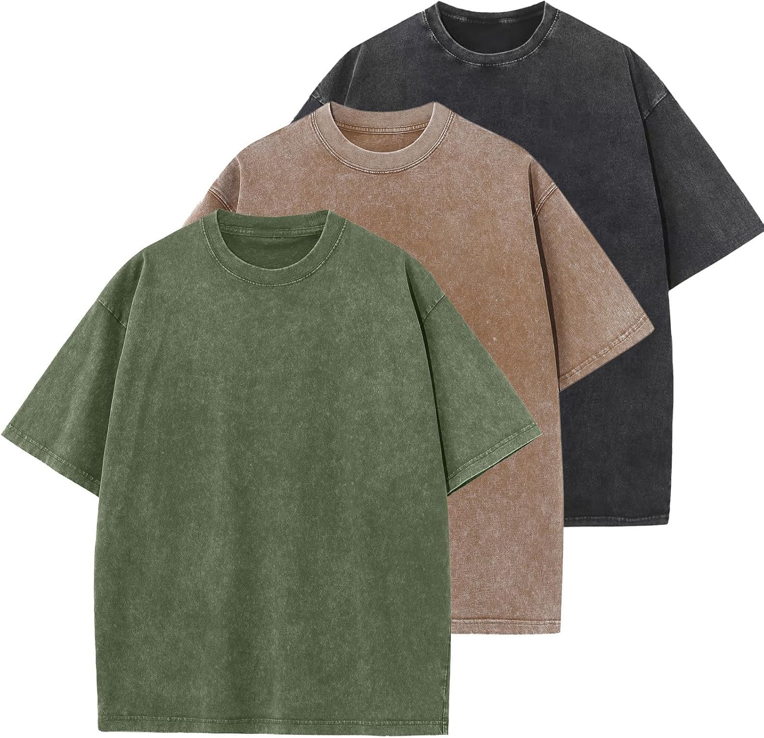 Men's Cotton T-Shirts Oversized Unisex Short Sleeves Casual Loose Wash Solid Bas...