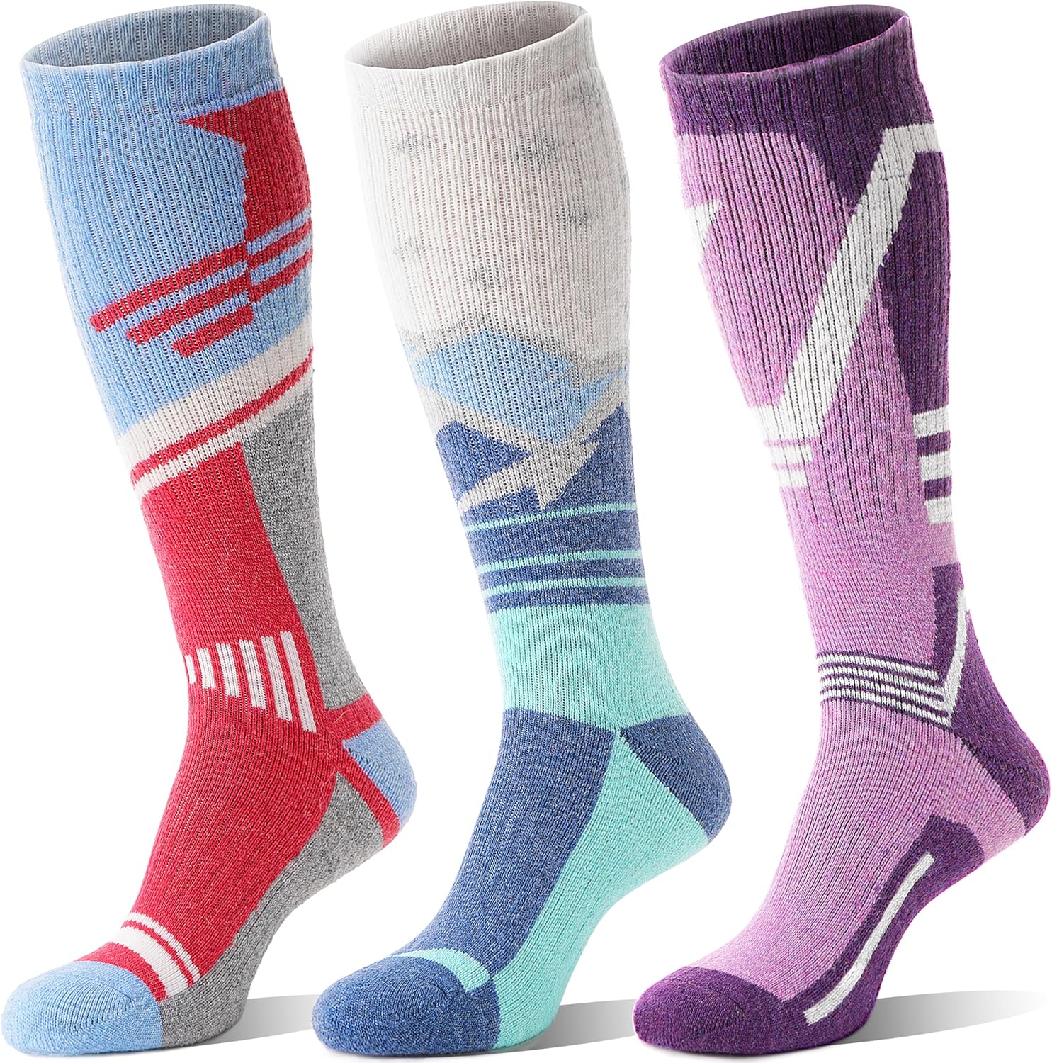 3 Pairs Merino Wool Ski Socks Thermal Warm Winter Thick Knee High Snowboarding S...