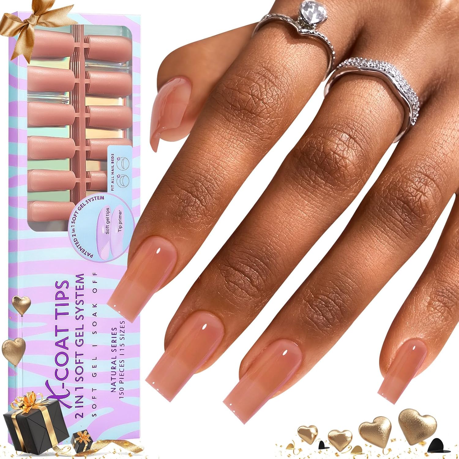 BTArtbox Soft Gel Nail Tips Square - Press On Nails Long Natural XCOATTIPS Pre-a...