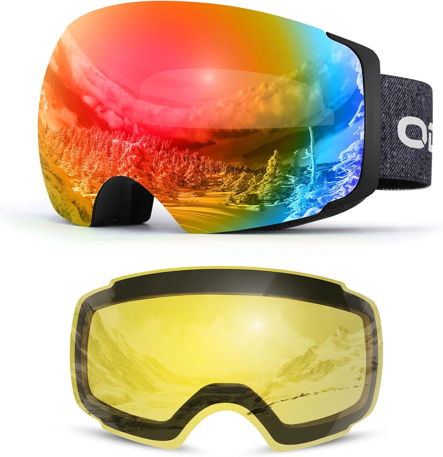 Odoland Magnetic Interchangeable Ski Goggles with 2 Lens, Large Spherical Framel...