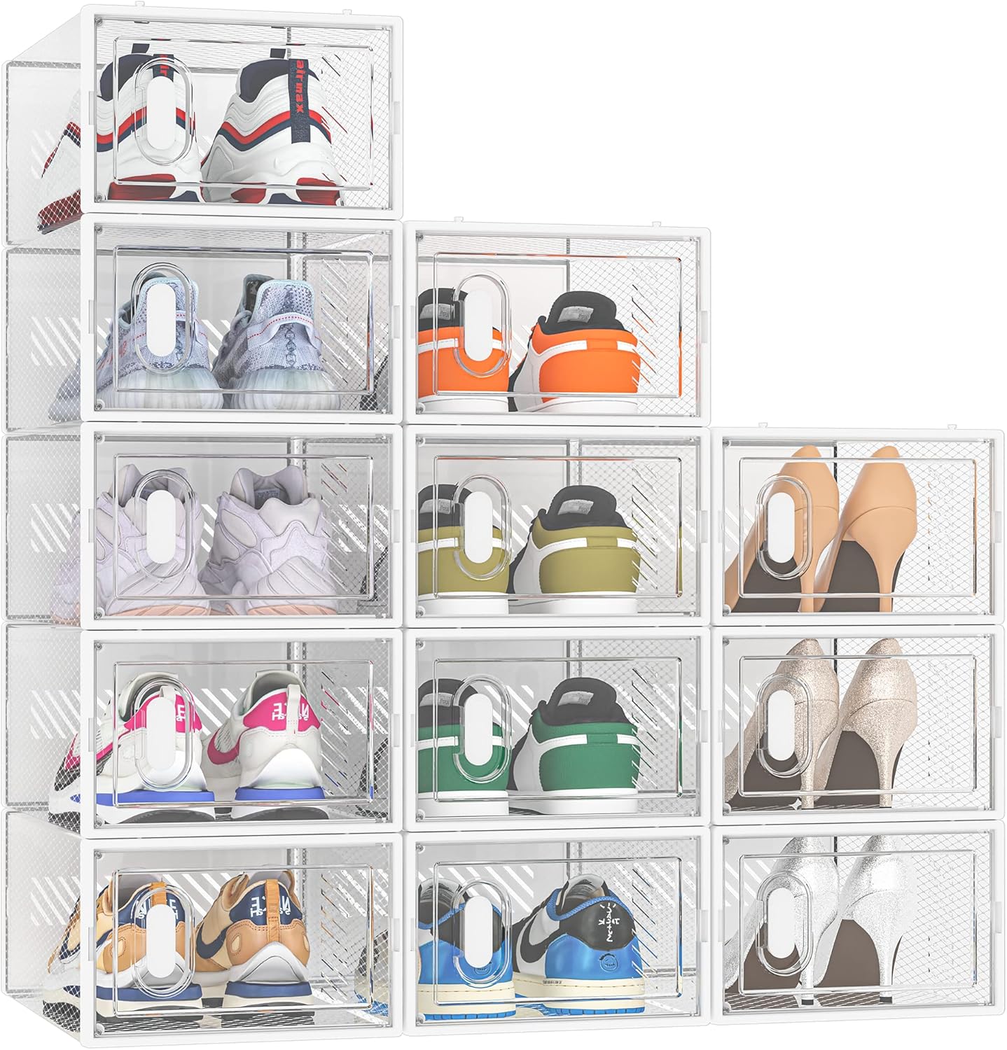 SIMPDIY Shoe Box,12 pcs Shoe Storage Boxes Clear Plastic Stackable, Shoe Organiz...