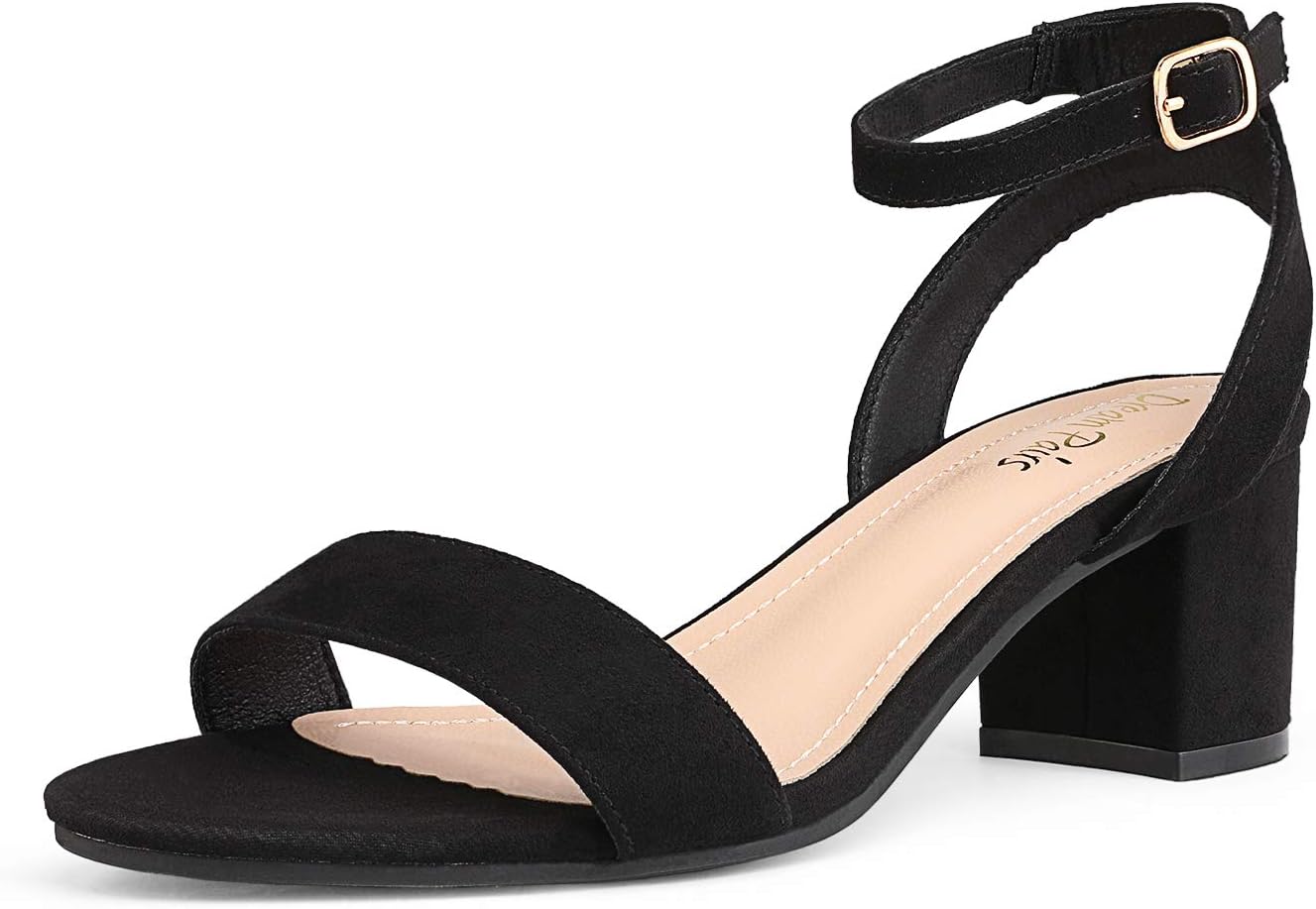 DREAM PAIRS Women's Open Toe Ankle Strap Low Block Chunky Heels Sandals Party Dr...