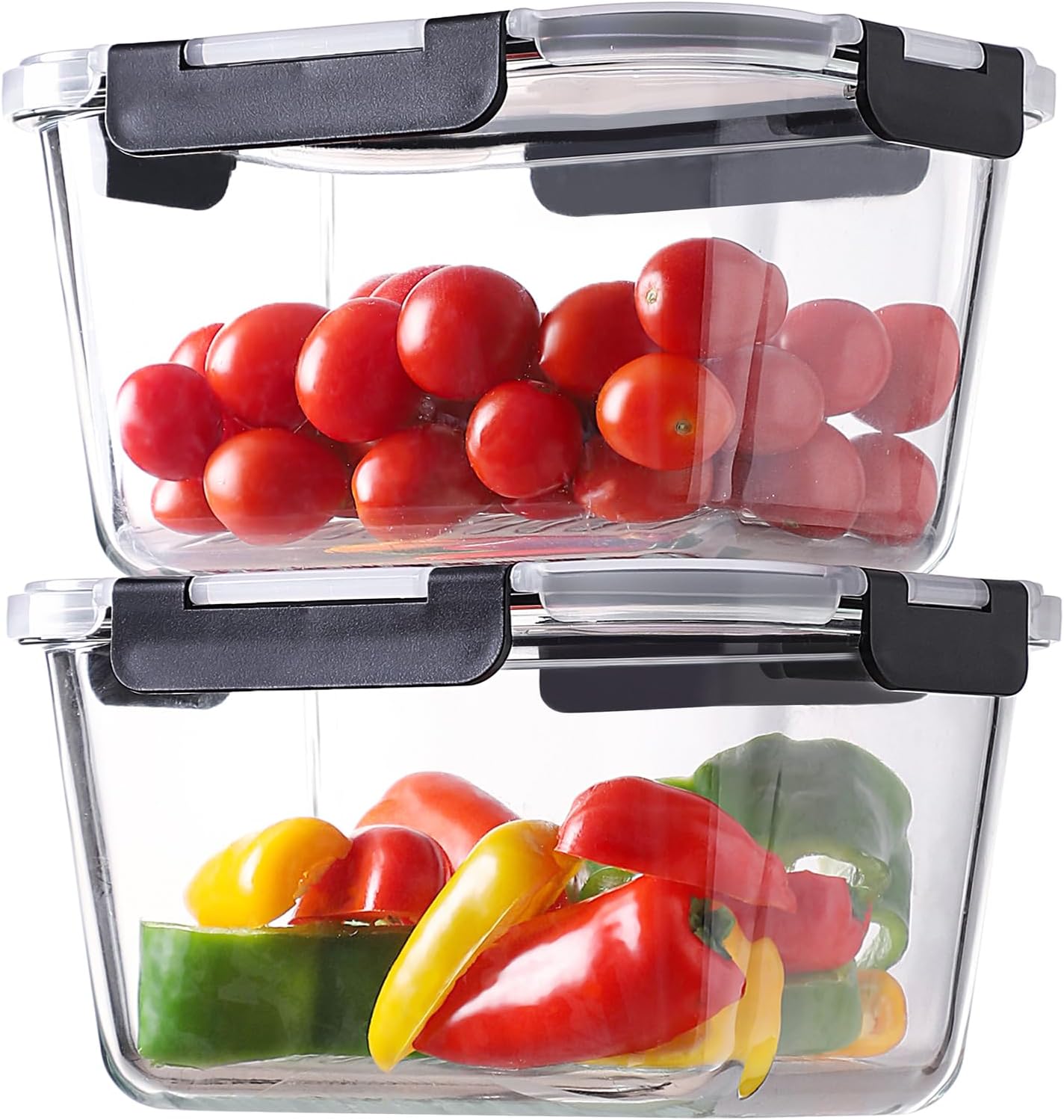 HOMBERKING 4 Pieces 63oz/8cup Large Glass Food Storage Containers, Meal Prep, Ai...