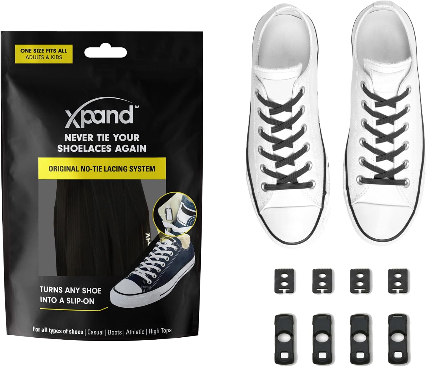 Xpand No Tie Shoelaces System with Elastic Laces - One Size Fits All Adult and K...
