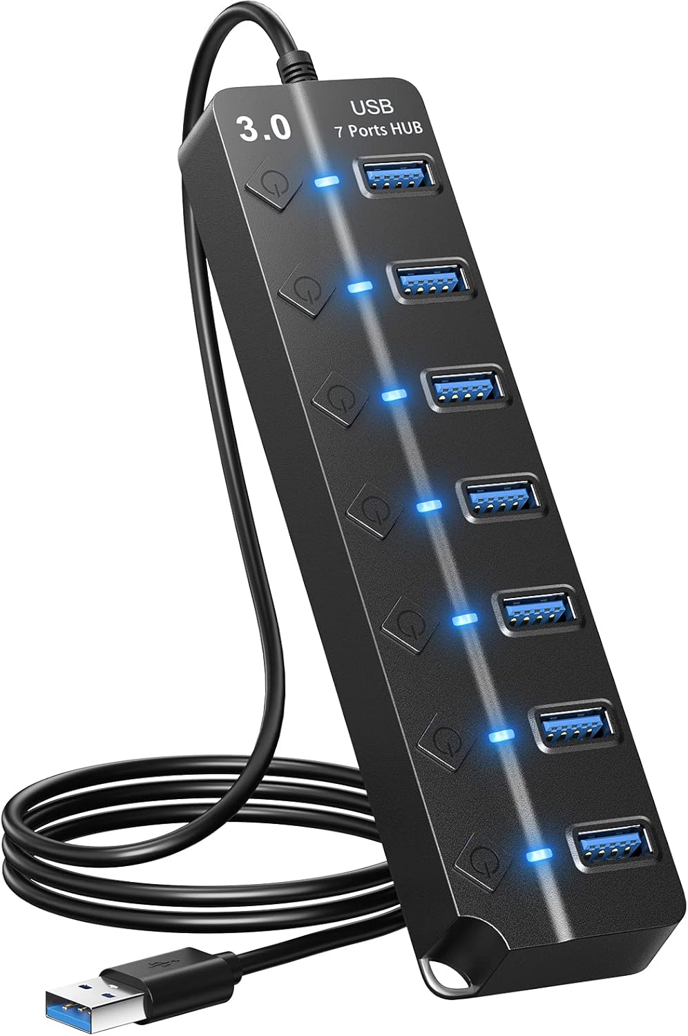 USB Hub 3.0, 7-Port USB Hub Splitter with Individual On/Off Switches and Lights,...