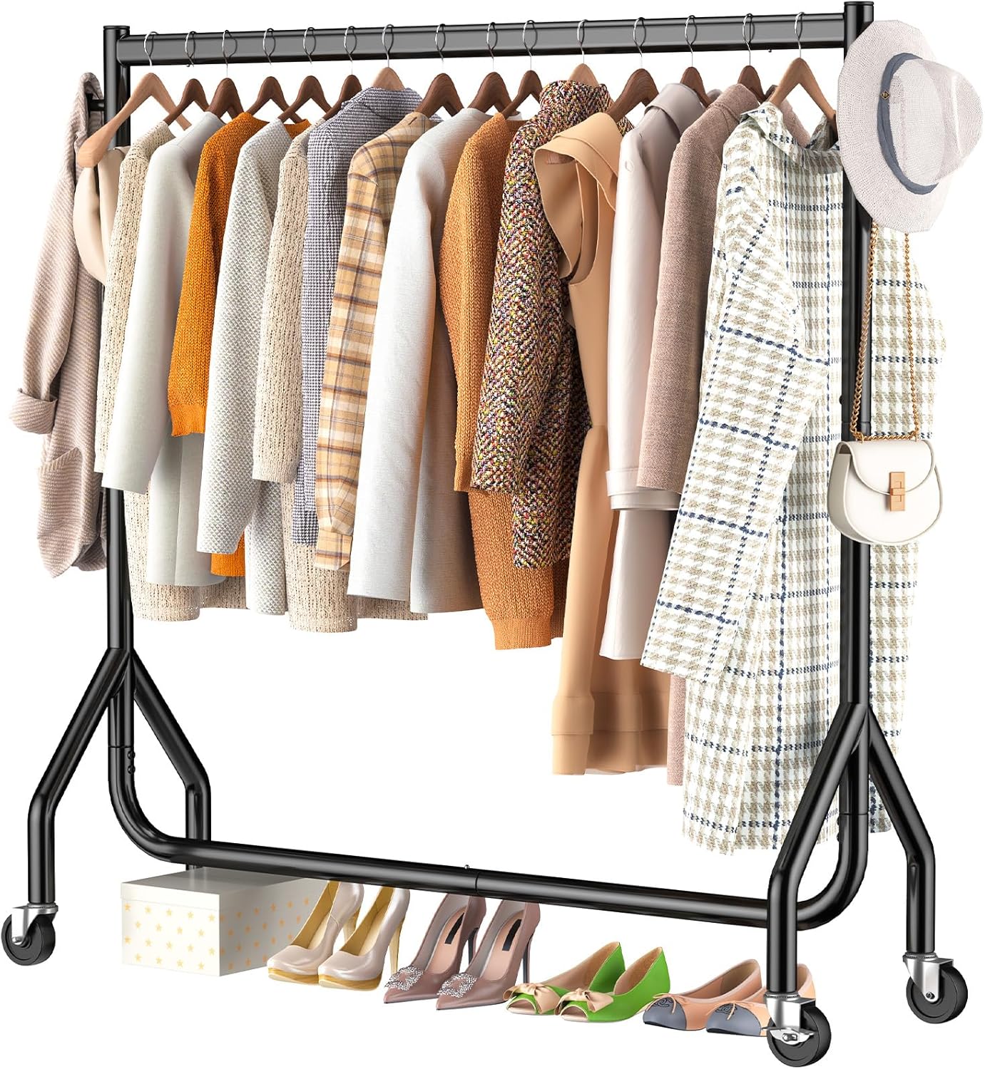 Clothes Clothing Rack, Rolling Heavy Duty Clothes Rack Load 420 LBS With Wheels,...