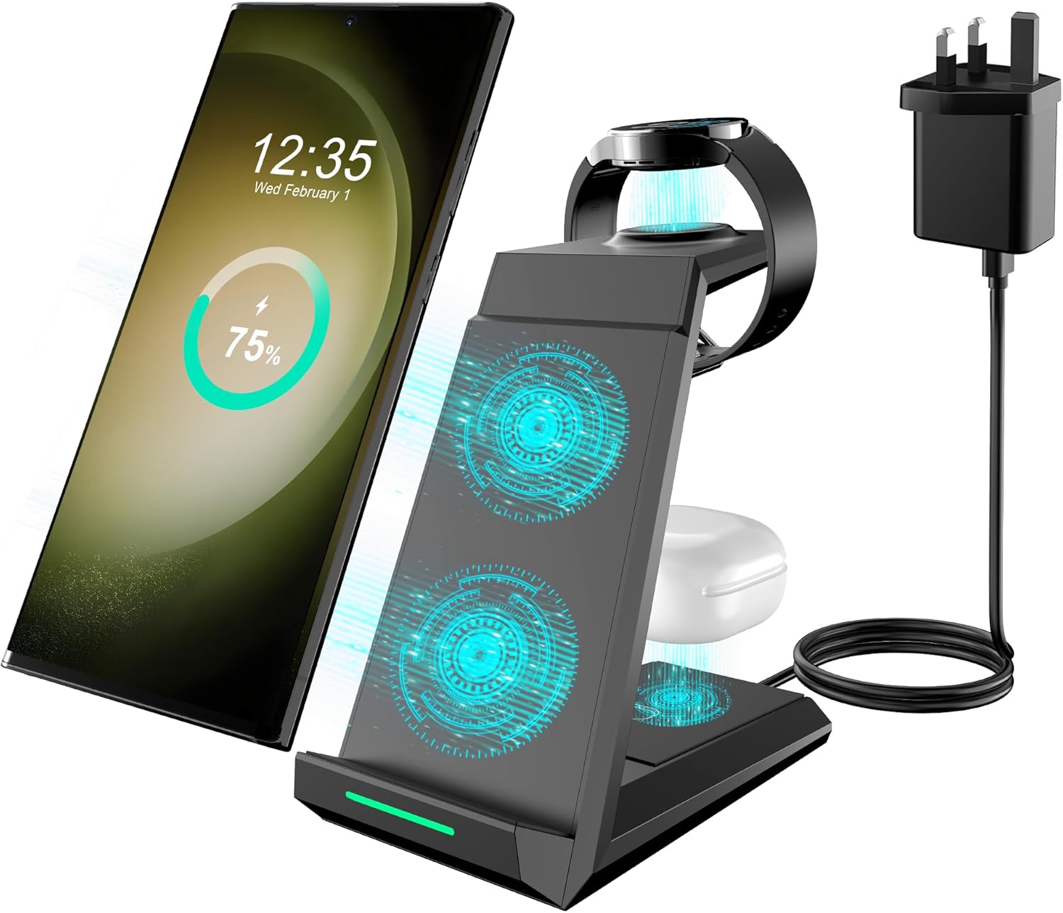 Wireless Charger for Samsung - ADADPU 3 in 1 Charging Station for Multiple Devic...