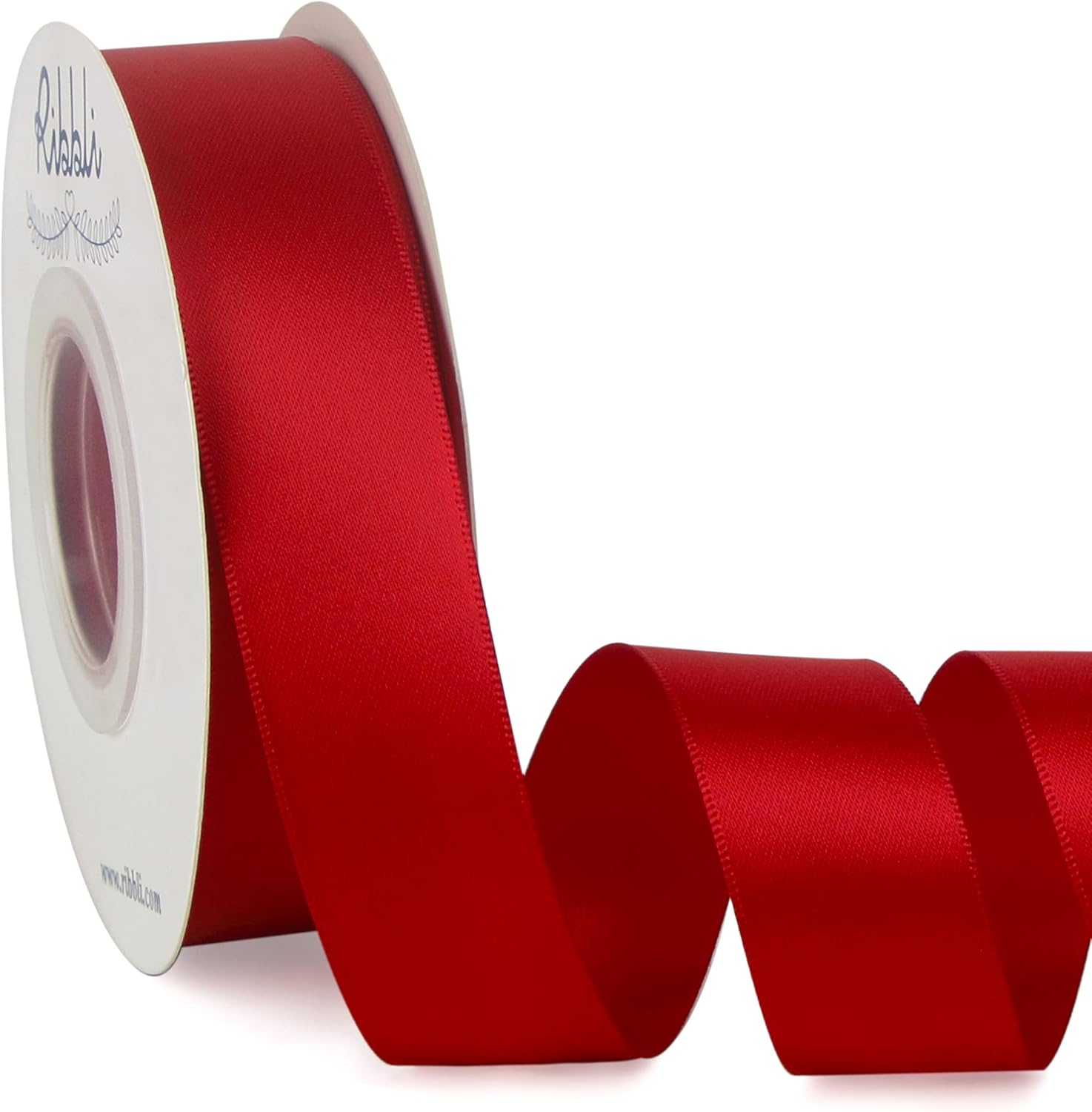 Ribbli Double Faced Red Satin Ribbon,1” x Continuous 25 Yards,Fabric Ribbon Use...