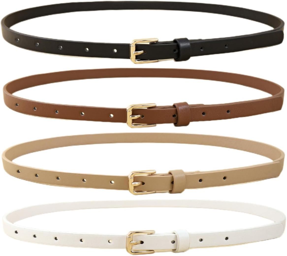 HOTWILL 4 Pack Women Skinny Belts for Jeans Dress Thin Waist Belt for Ladies wit...
