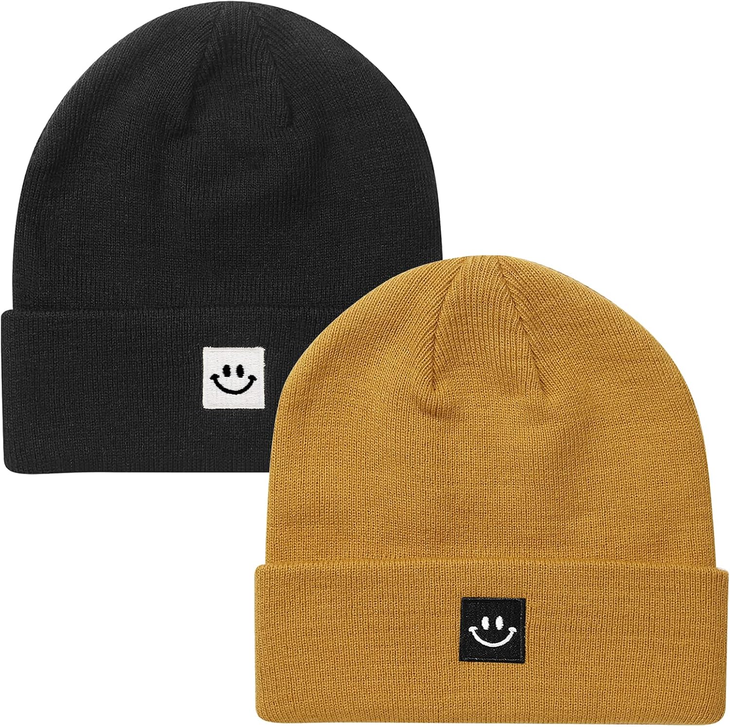 Knit Beanie Hat for Men/Women 2Pack One Size 2pack Black/Camel
