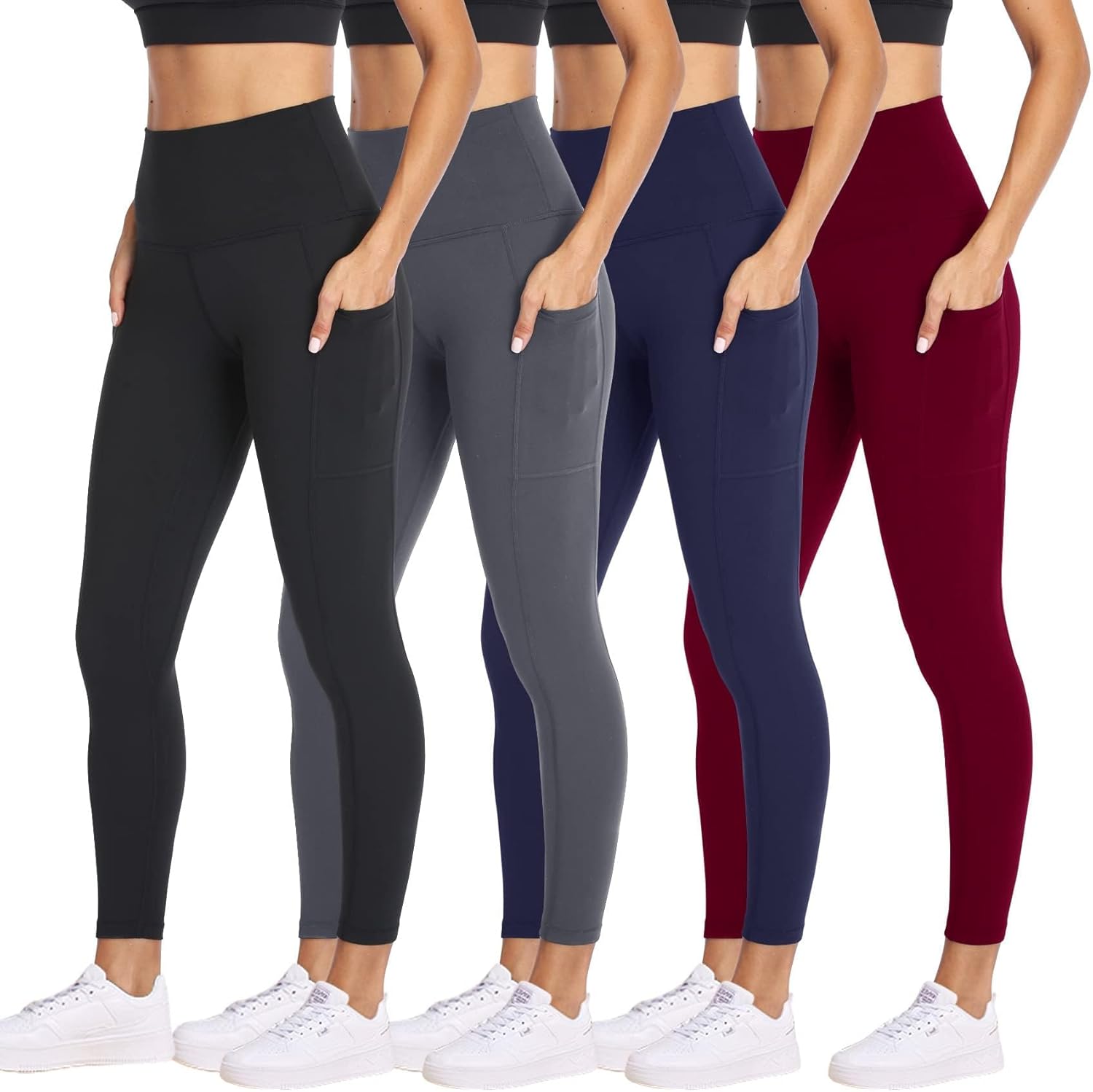 NexiEpoch 4 Pack Leggings for Women with Pockets- High Waisted Tummy Control for...