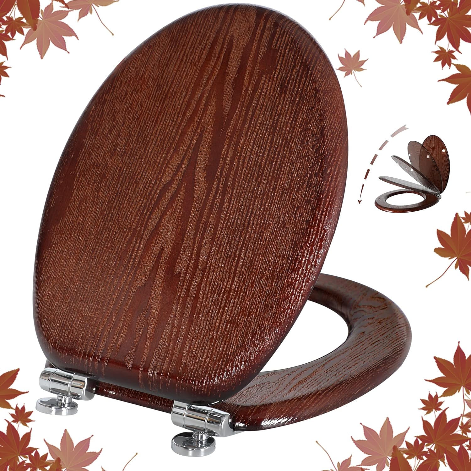 Angel Shield Toilet Seat Natural Wooden Toilet Seat with Quietly Closed and Quic...