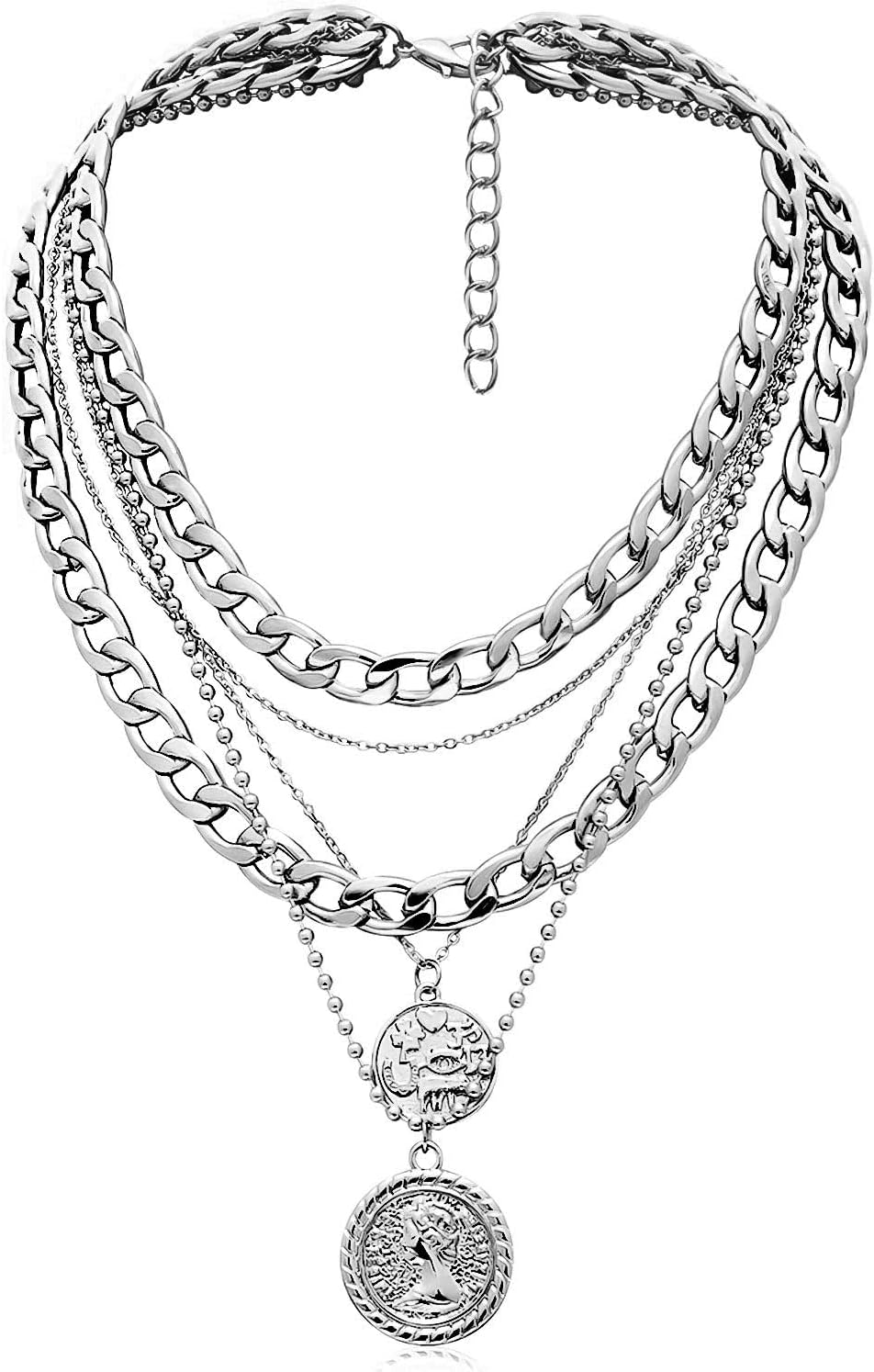 MJartoria Gold Layered Necklaces for Women Trendy Retro Coin Pendant Necklace Da...