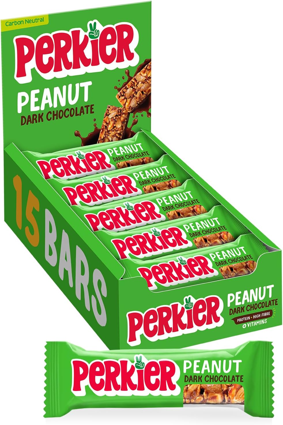 Perkier Peanut Dark Chocolate Bars (15 Bars), Vegan, Gluten Free, Protein, High...