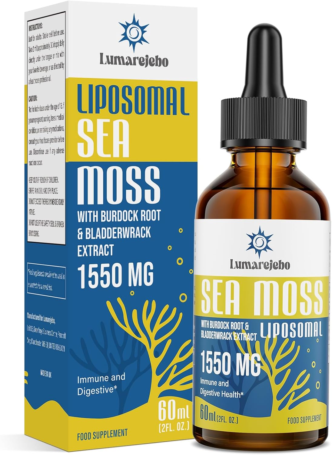 Liposomal Irish Sea Moss Drops 1550MG, with Burdock Root and Bladderwrack Extrac...