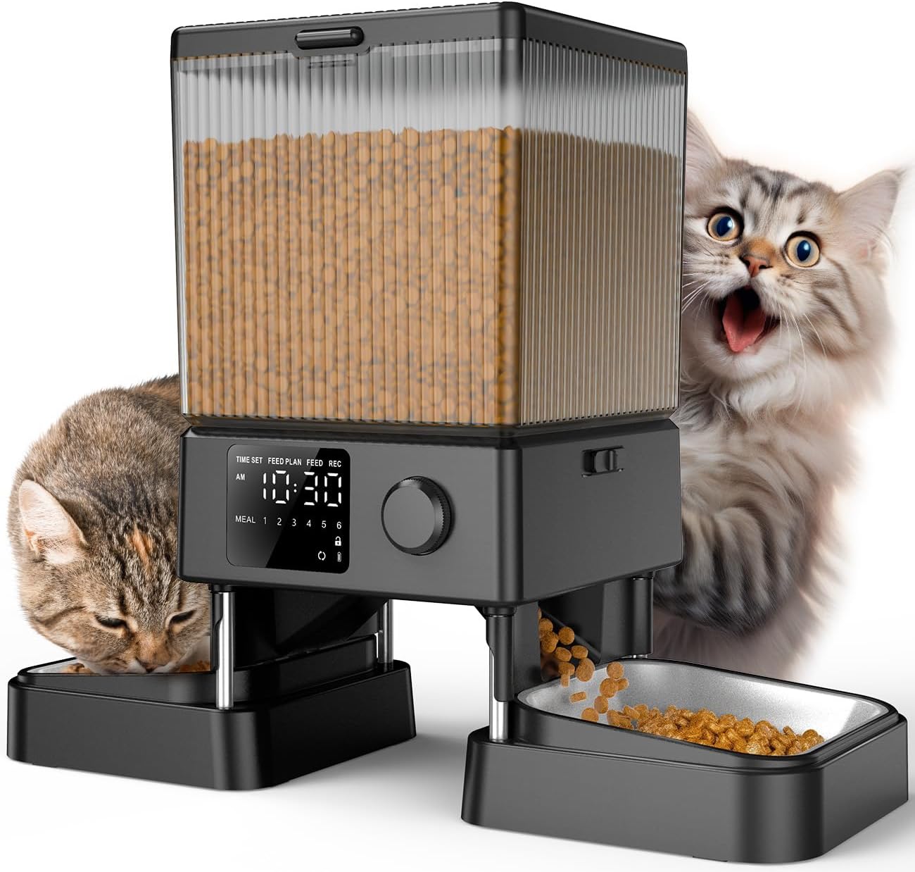oneisall 5L Automatic Cat Feeder with Timer for 2 Cats, Knob Model Automatic Fee...