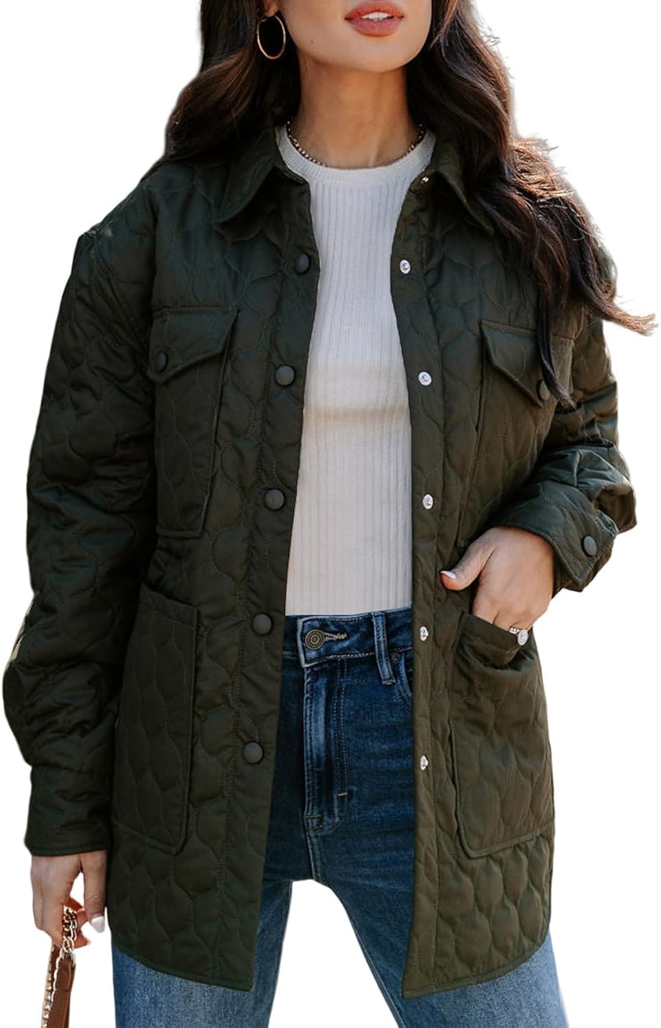 EVALESS Quilted Jackets for Women Lightweight Long Sleeve Button Down Puffer Jac...