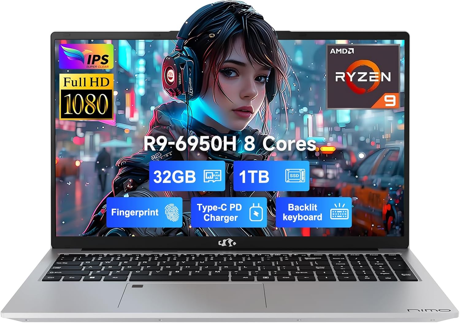 NIMO 17.3 FHD Business Gaming Laptop, 8 Cores AMD Ryzen 9 Pro 6950H 680M DDR5(Be...