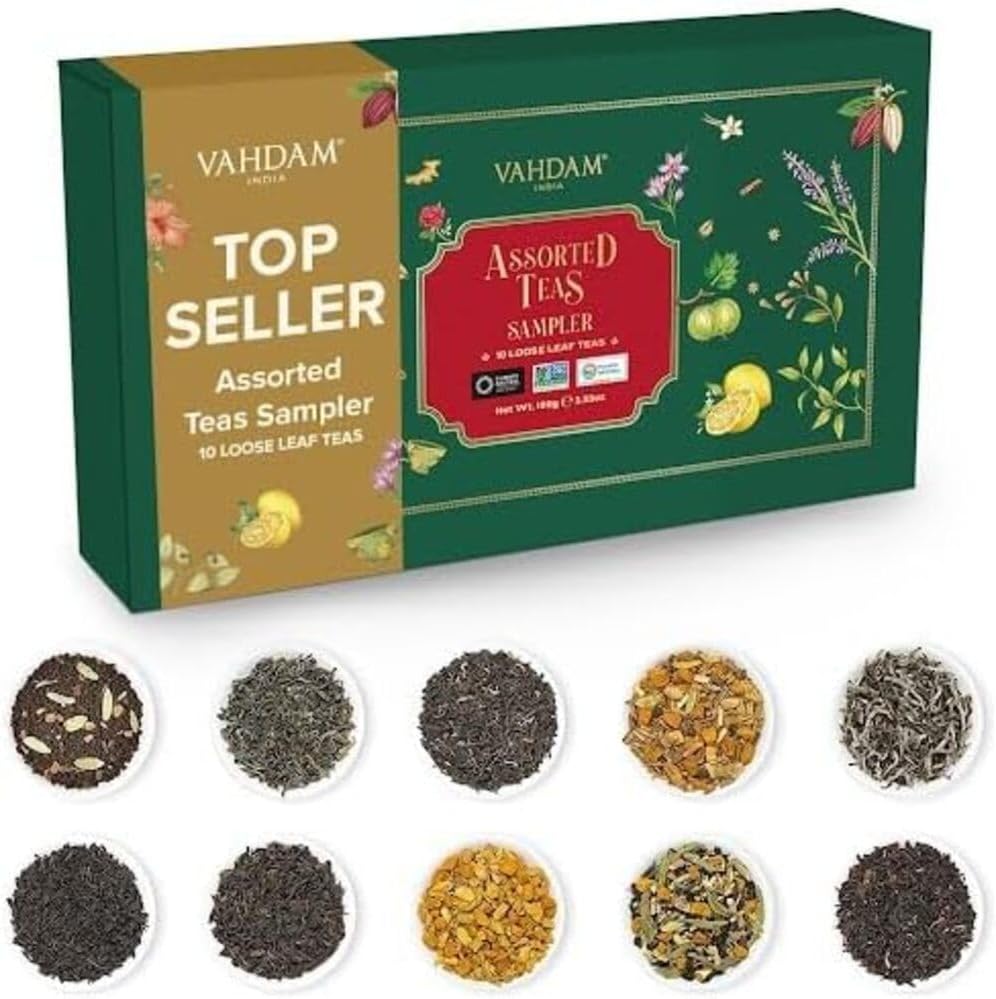 VAHDAM, Assorted Loose Leaf Tea Gift Set (10 Variety) Valentines Day 2025 Gift I...
