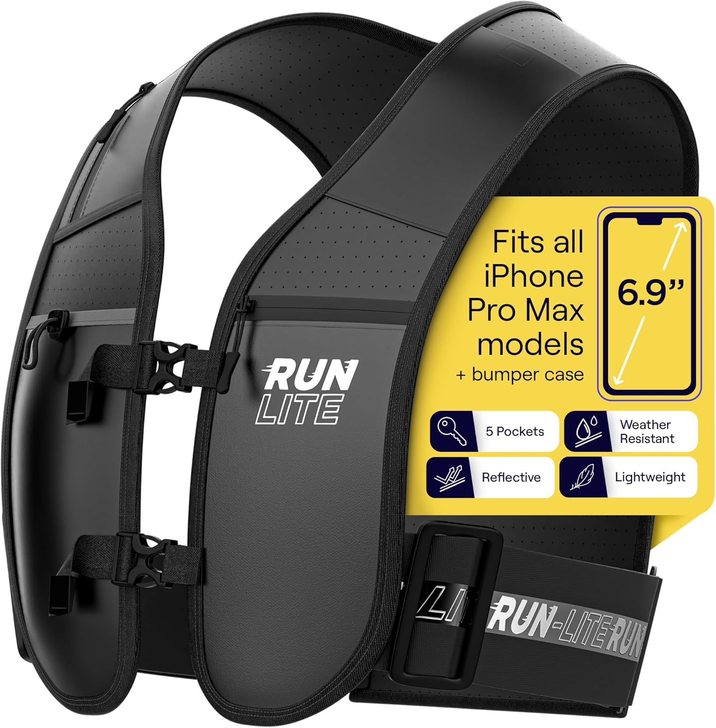 Running Vest with Waterproof Phone Holder, Reflective Straps, Adjustable Waistba...