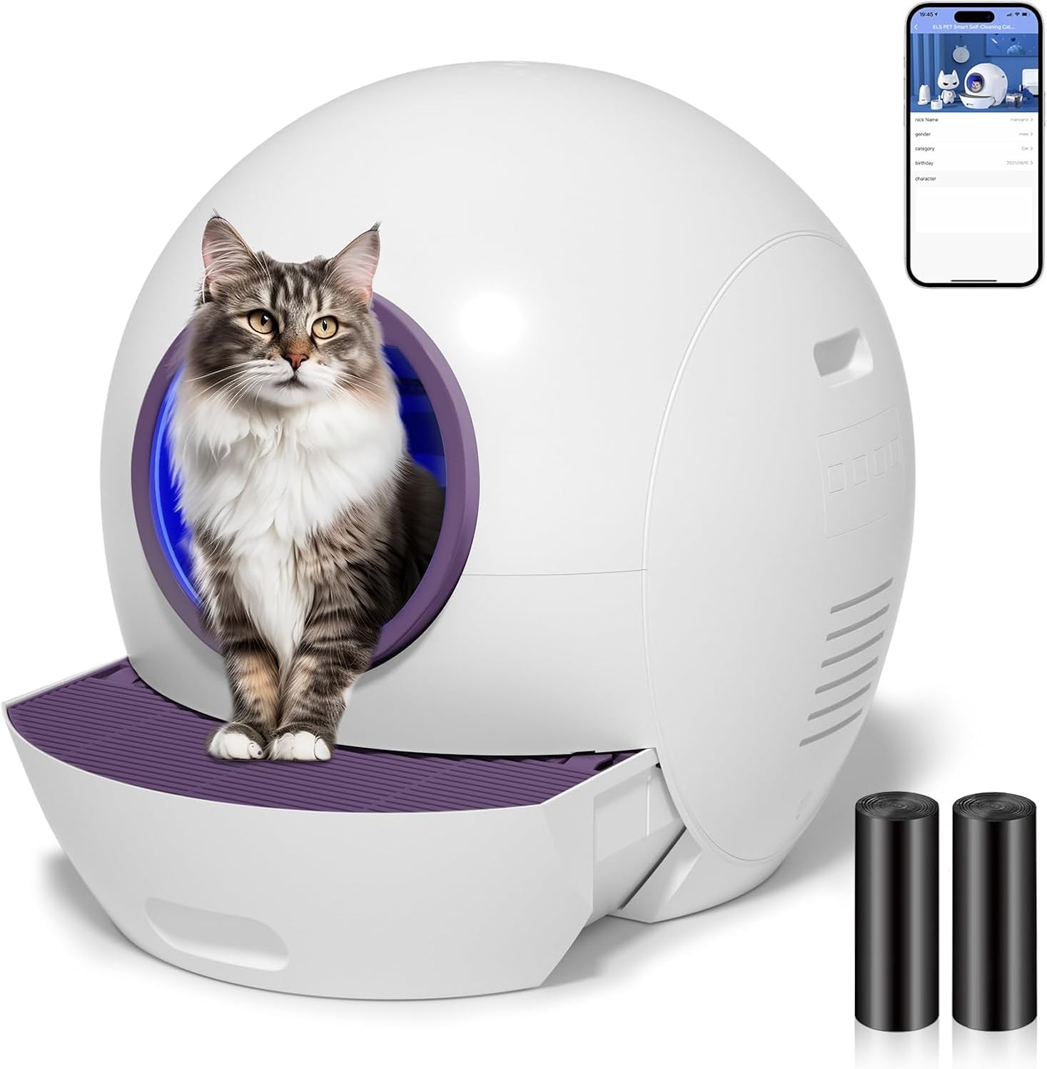 Self-Cleaning Litter Box, SMARTELF Automatic Cat Litter Box with APP Control Ext...