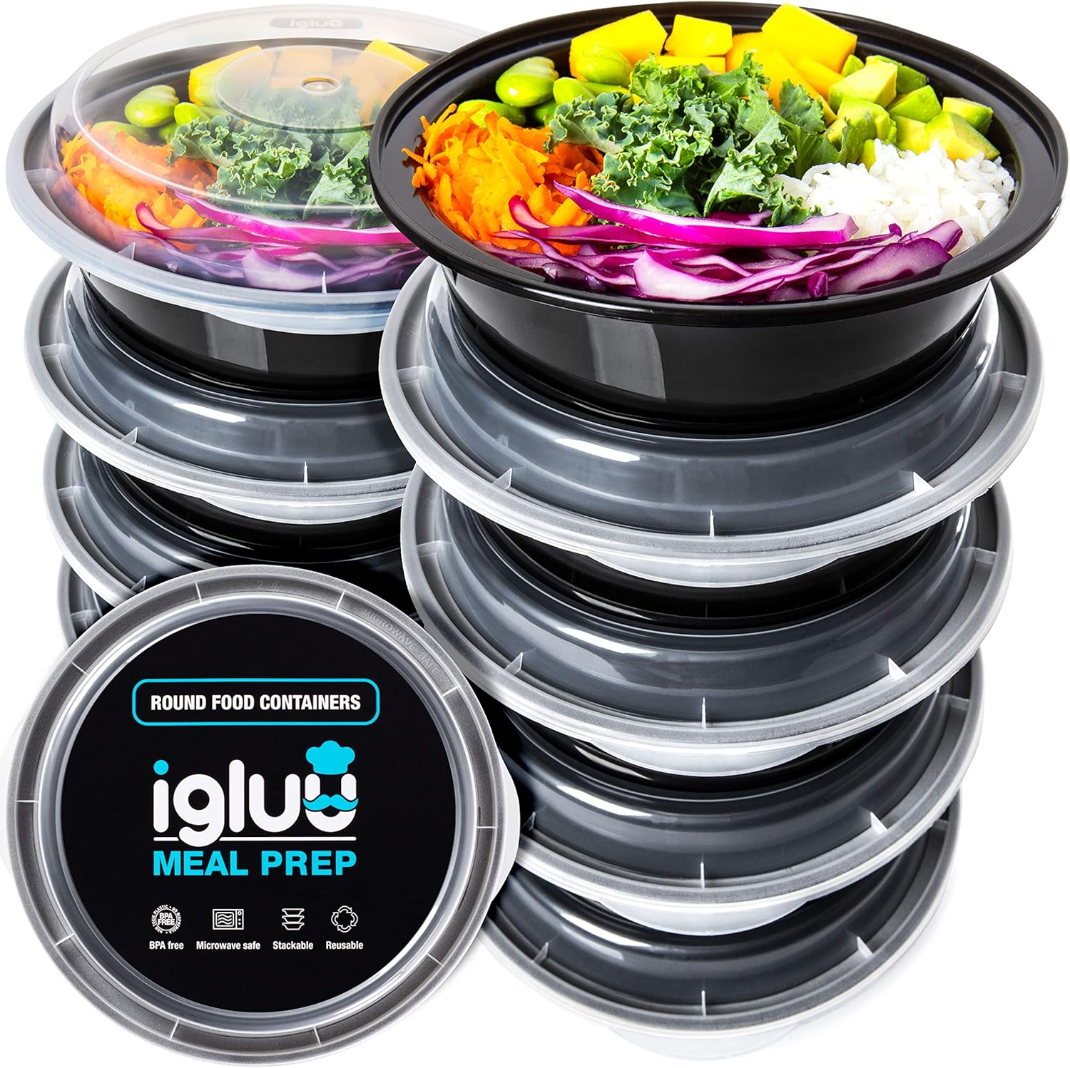 Round Plastic Meal Prep Containers - Reusable BPA Free Food Containers with Airt...