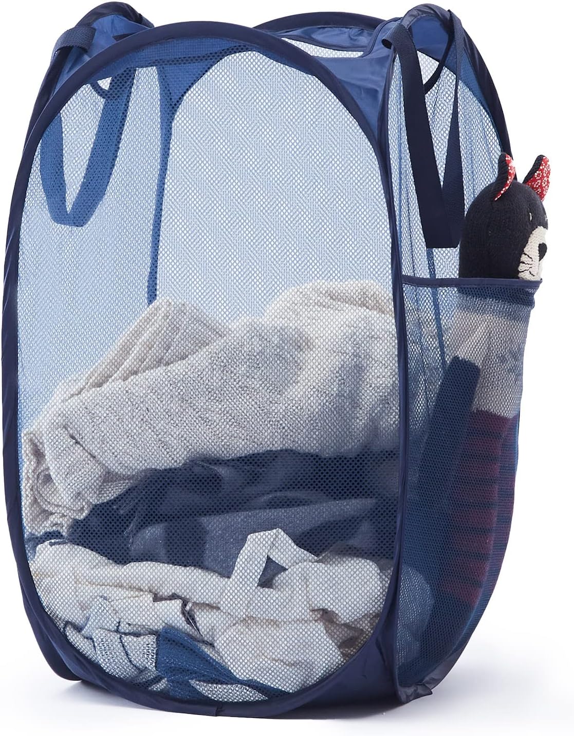 Collapsible Mesh Pop Up Laundry Hamper with Sturdy Handles and Side Pocket - Por...