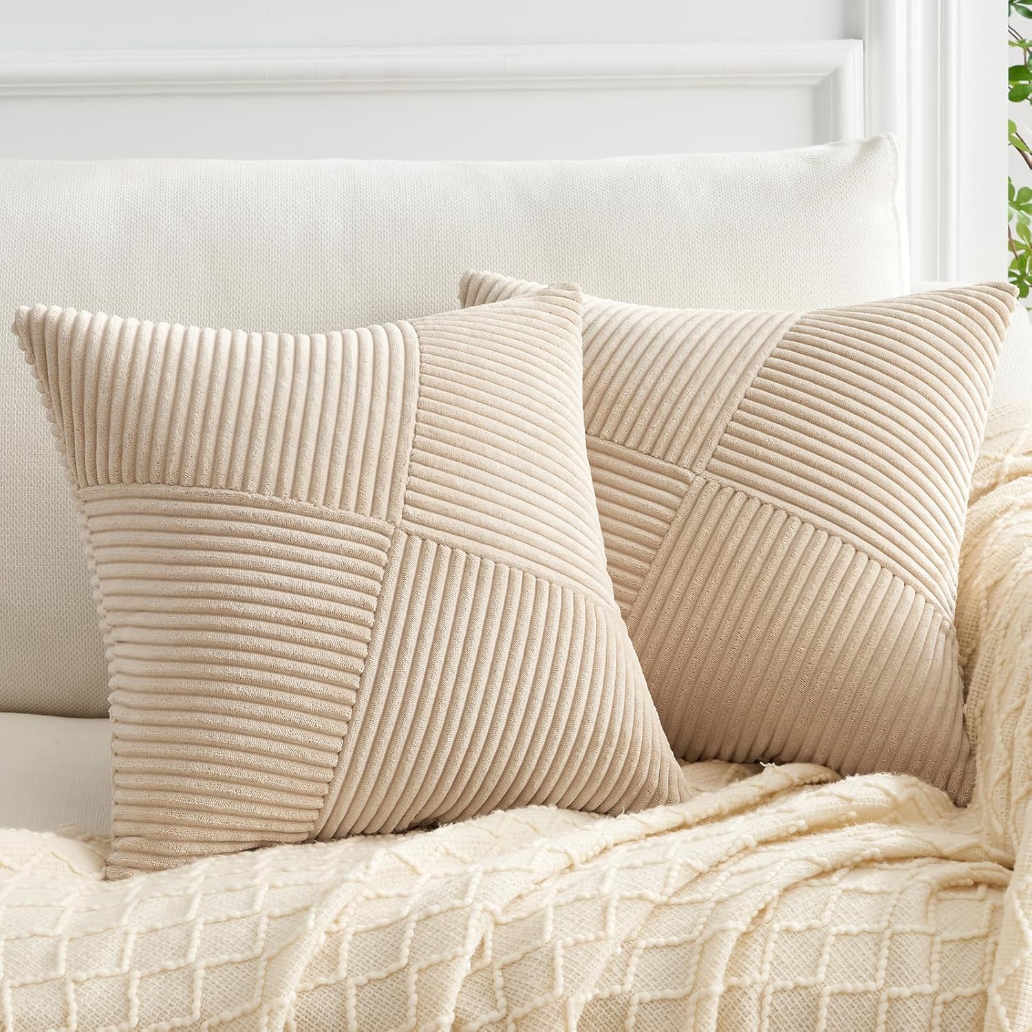 Topfinel Beige Cushion Covers, Patchwork Pinwheel Design for Decorative Pillows...