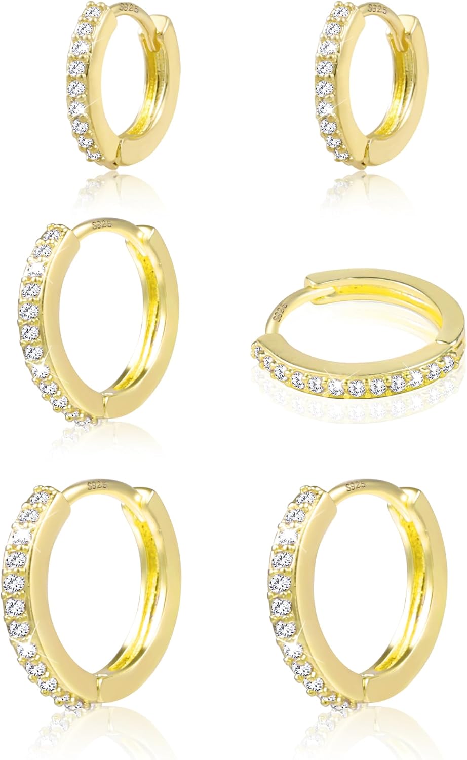 ALEXCRAFT 14K Gold Plated Small Hoop Earrings for Women, 3 Pairs 925 Sterling Si...