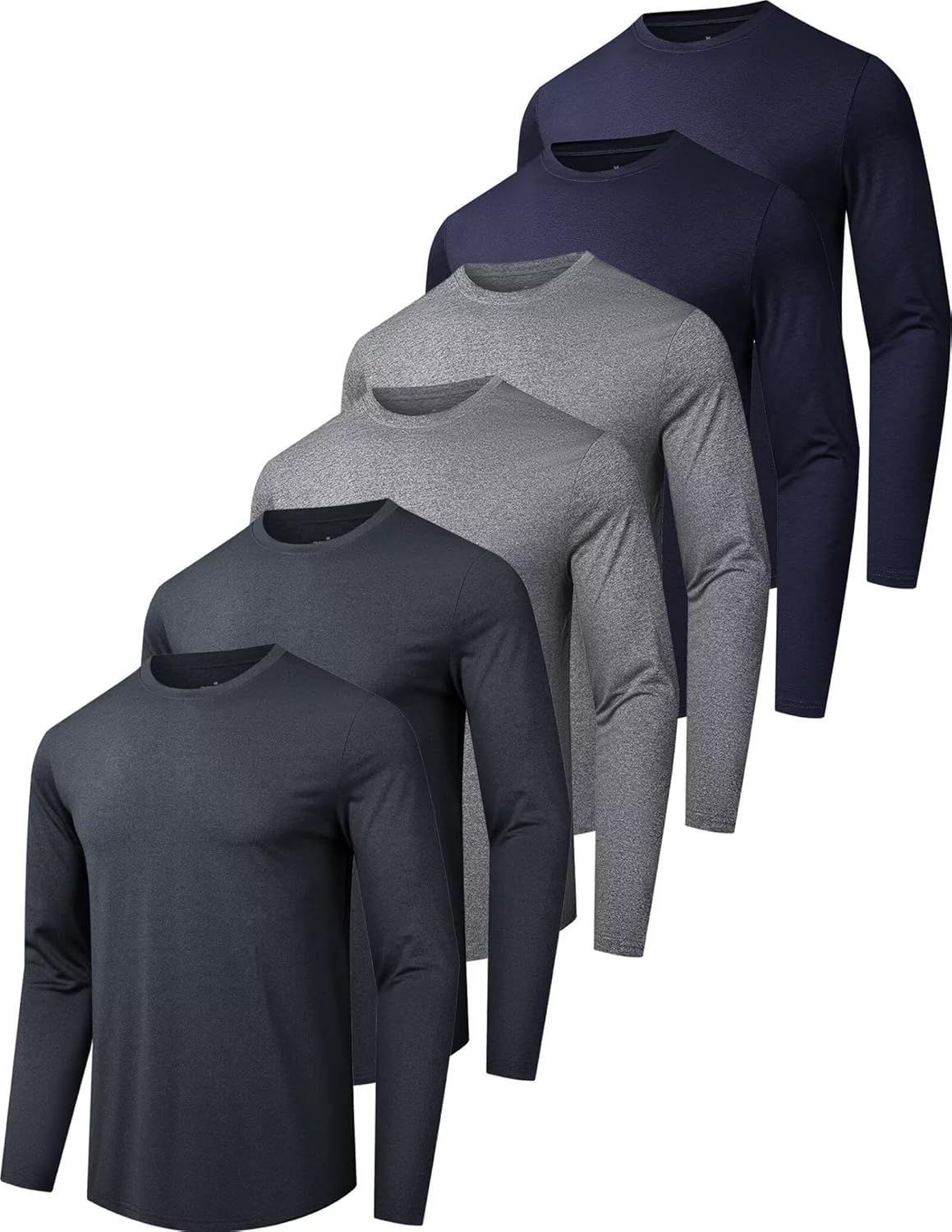 6 Pack Men's Quick Dry Long Sleeve Shirts Moisture Wicking Sun Protection Perfor...