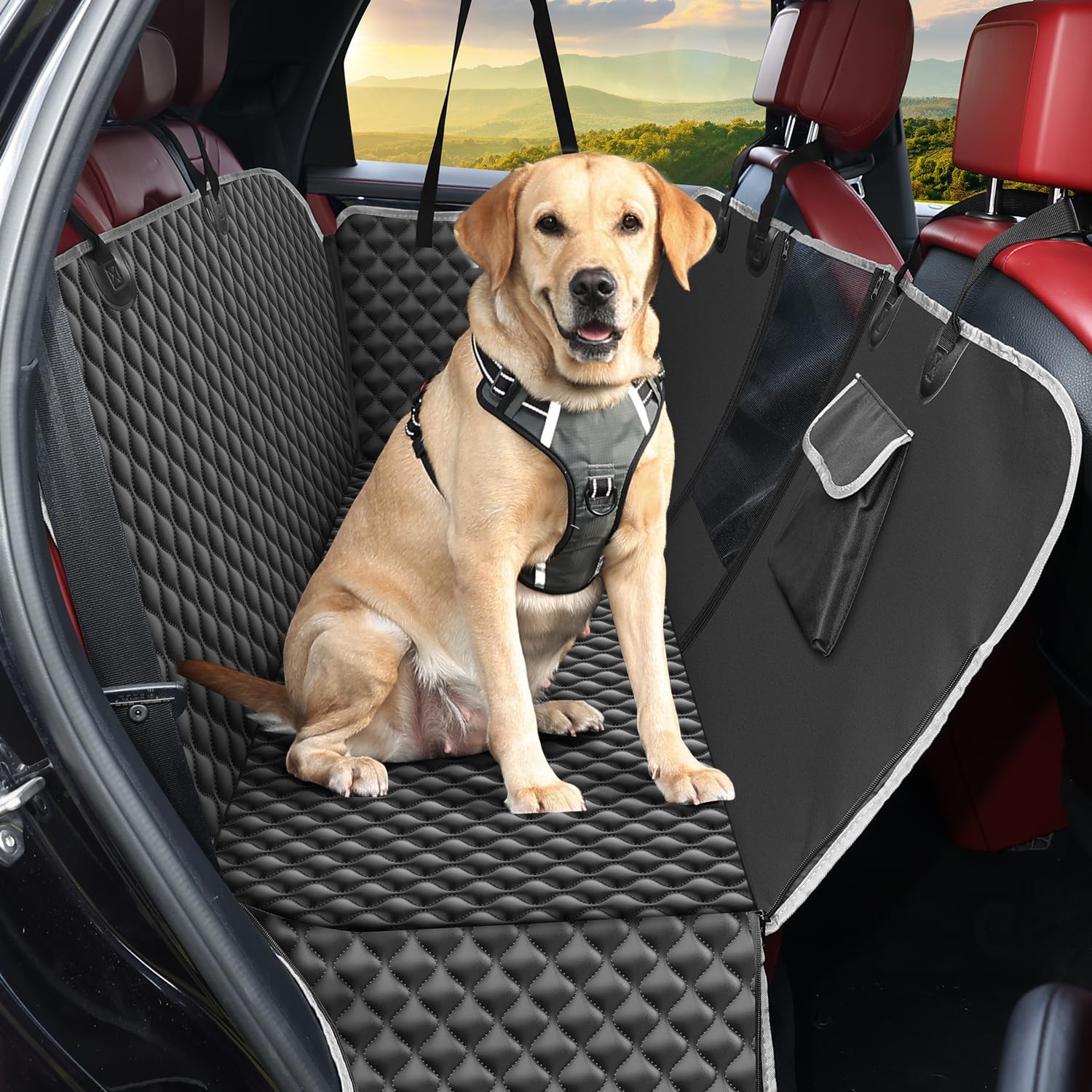 KYG Dog Car Seat Cover Hammock Dog Seat Cover with Mesh Window Durable Scratch P...