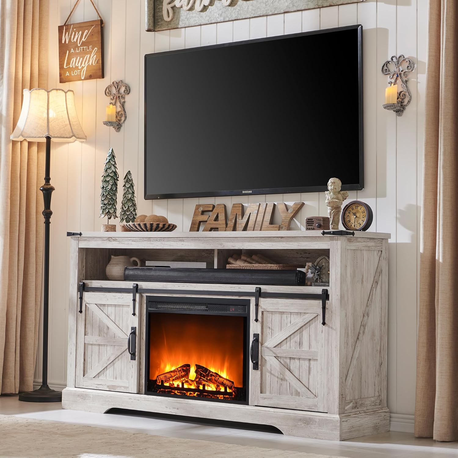 OKD Fireplace TV Stand for 65+ Inch TV, 33" Tall Highboy Farmhouse Entertainment...
