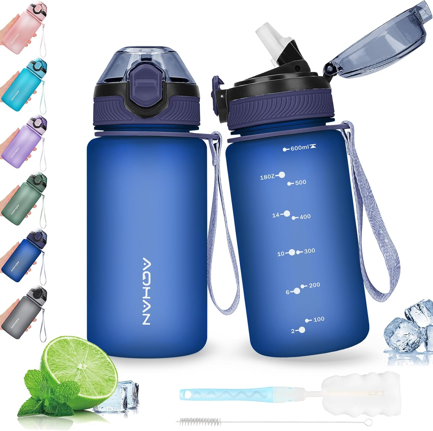 AOHAN 600ML Water Bottle with Leak Proof Flip Top Lid, BPA Free Sport Drinking B...