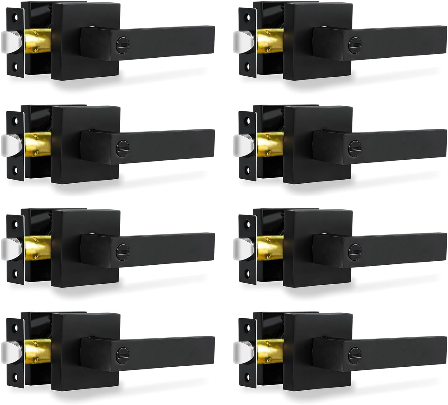 Privacy Door Levers, 8 Pack Matte Black Door Handles Heavy Duty Bed and Bath Doo...