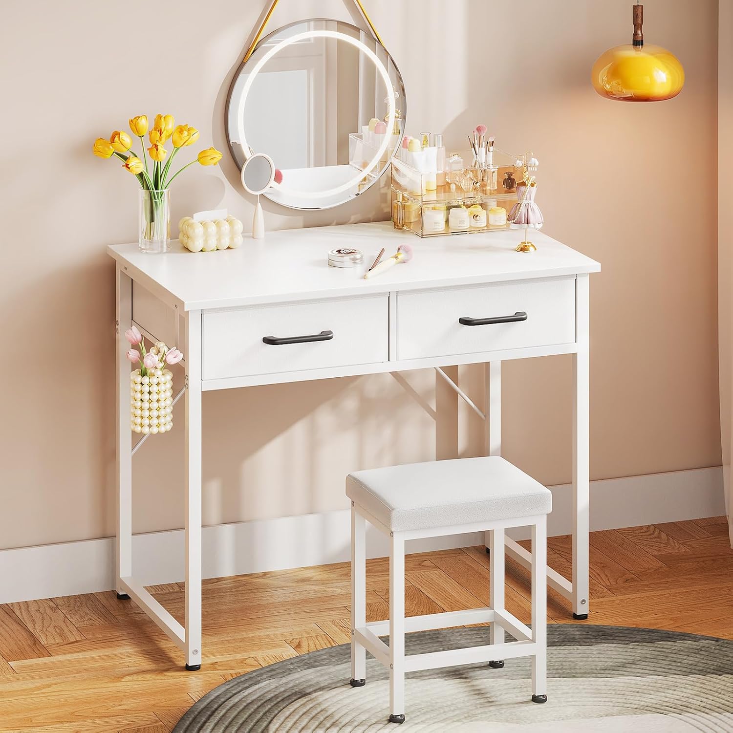 AODK Vanity Desk with 2 Fabric Drawers, 32 Inch Makeup Vanity Without Mirror, Sm...