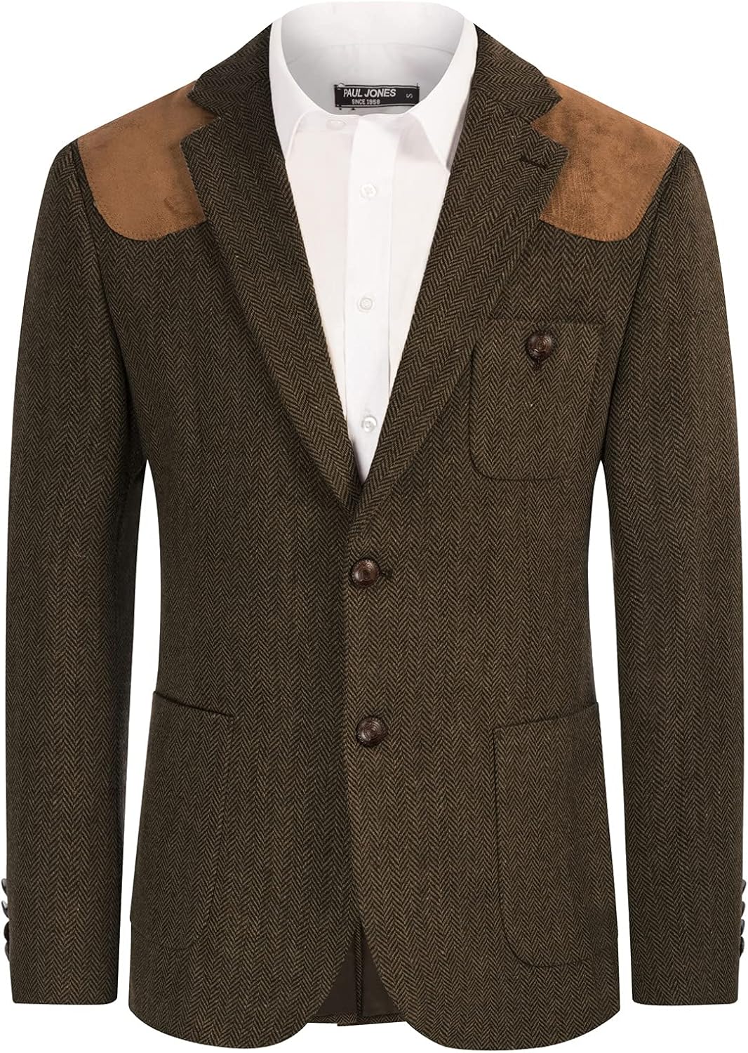 PJ PAUL JONES Men's Blazer Herringbone Tweed Sport Coats Two Button Wool Blend F...